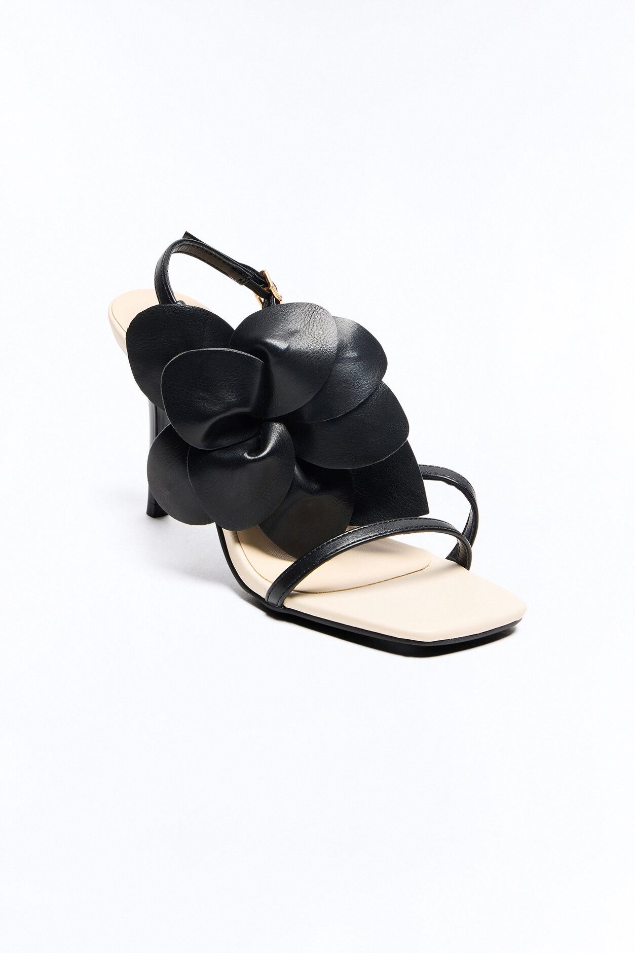 Jasmine Flower Slingback Heels - Black