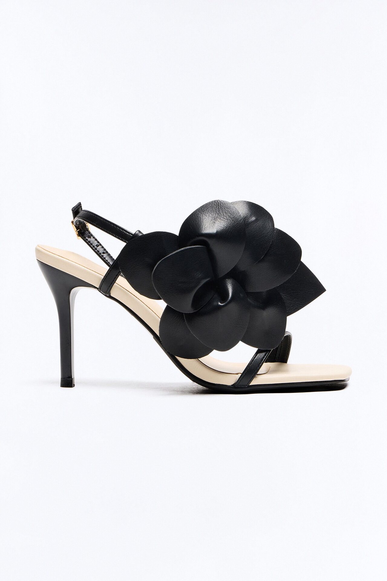 Jasmine Flower Slingback Heels - Black