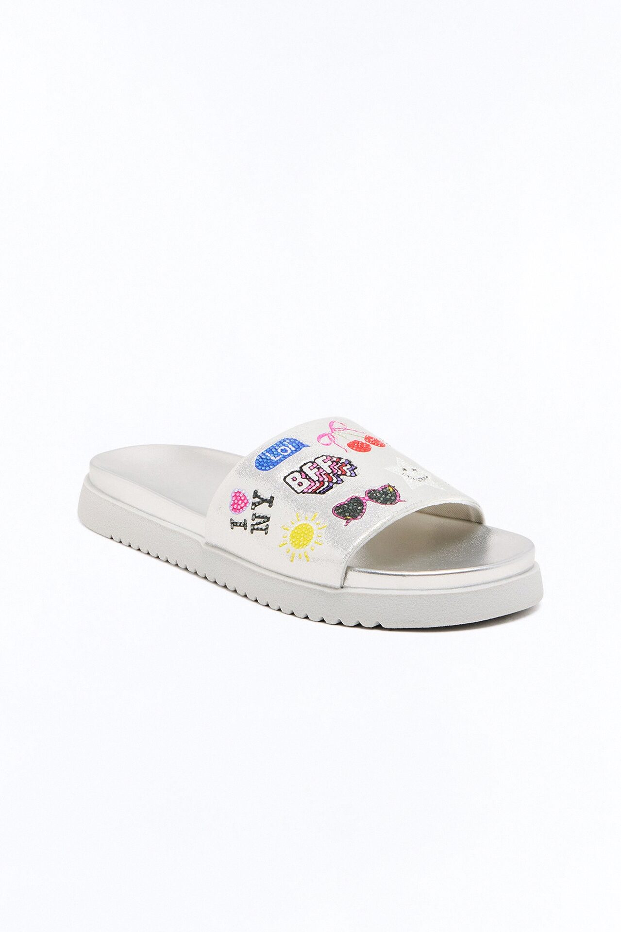 Mini Steve Madden Catch U Later Glitter Slides - Silver