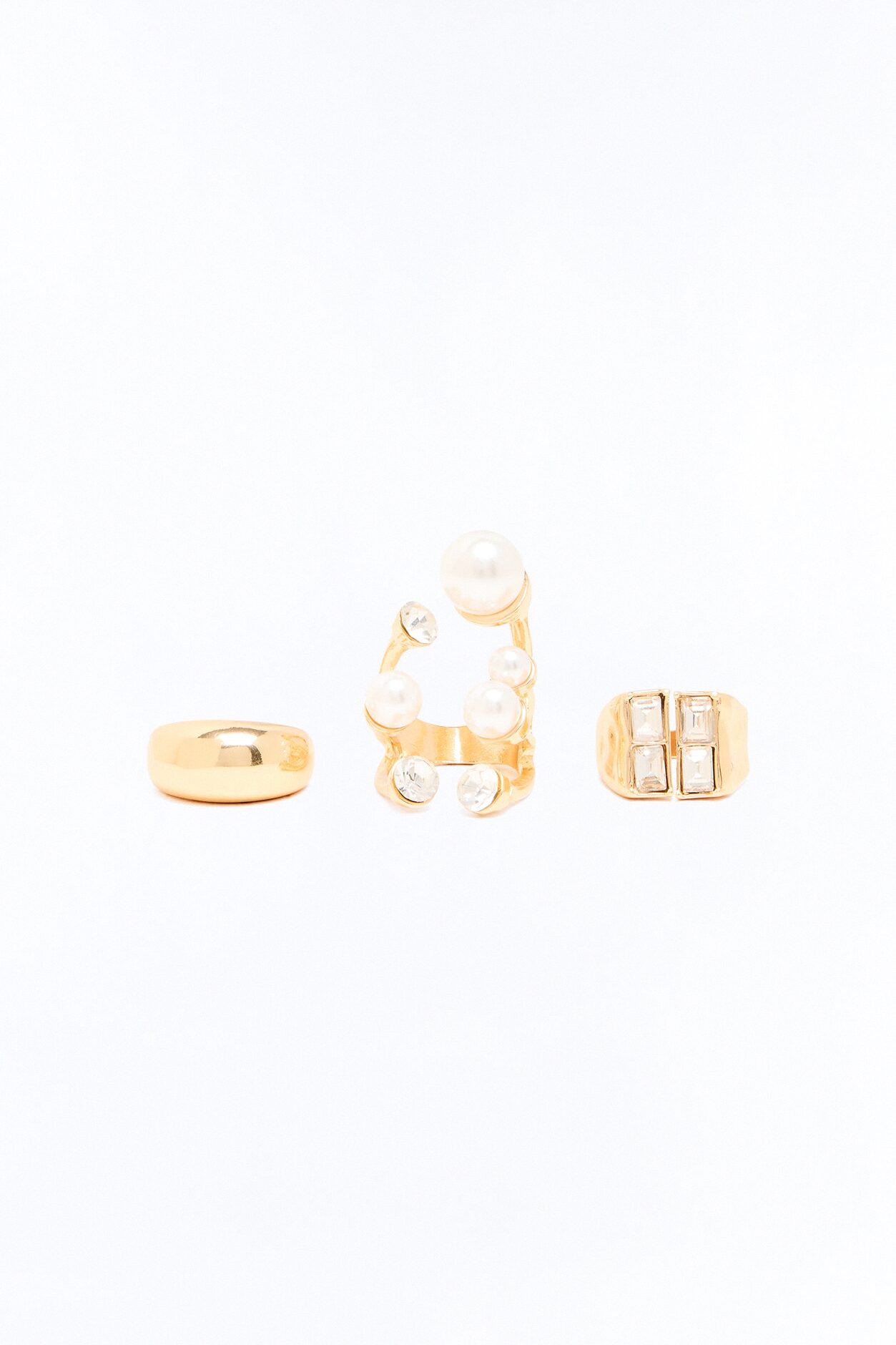 Pearl Burst 3 Piece Ring Set - Gold/combo