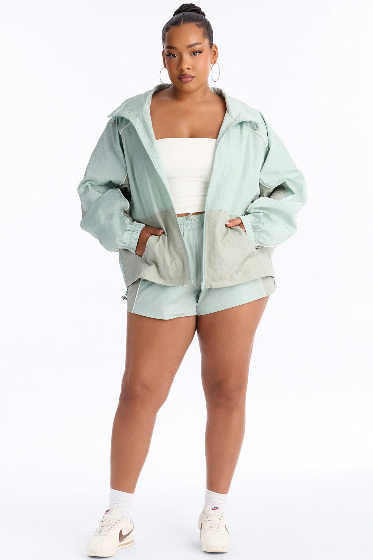 End Game Windbreaker Funnel Neck Jacket - Sage/combo