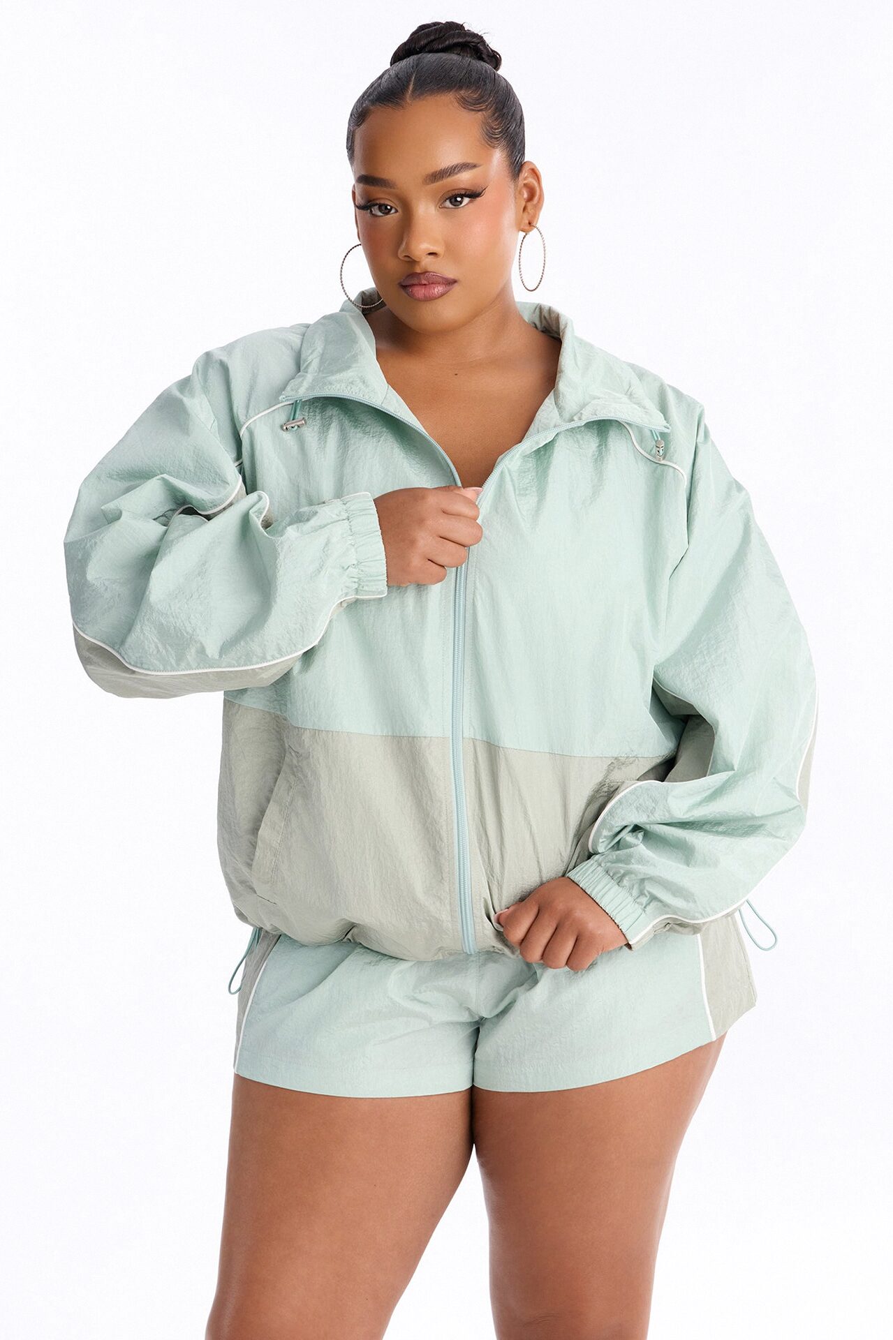 End Game Windbreaker Funnel Neck Jacket - Sage/combo