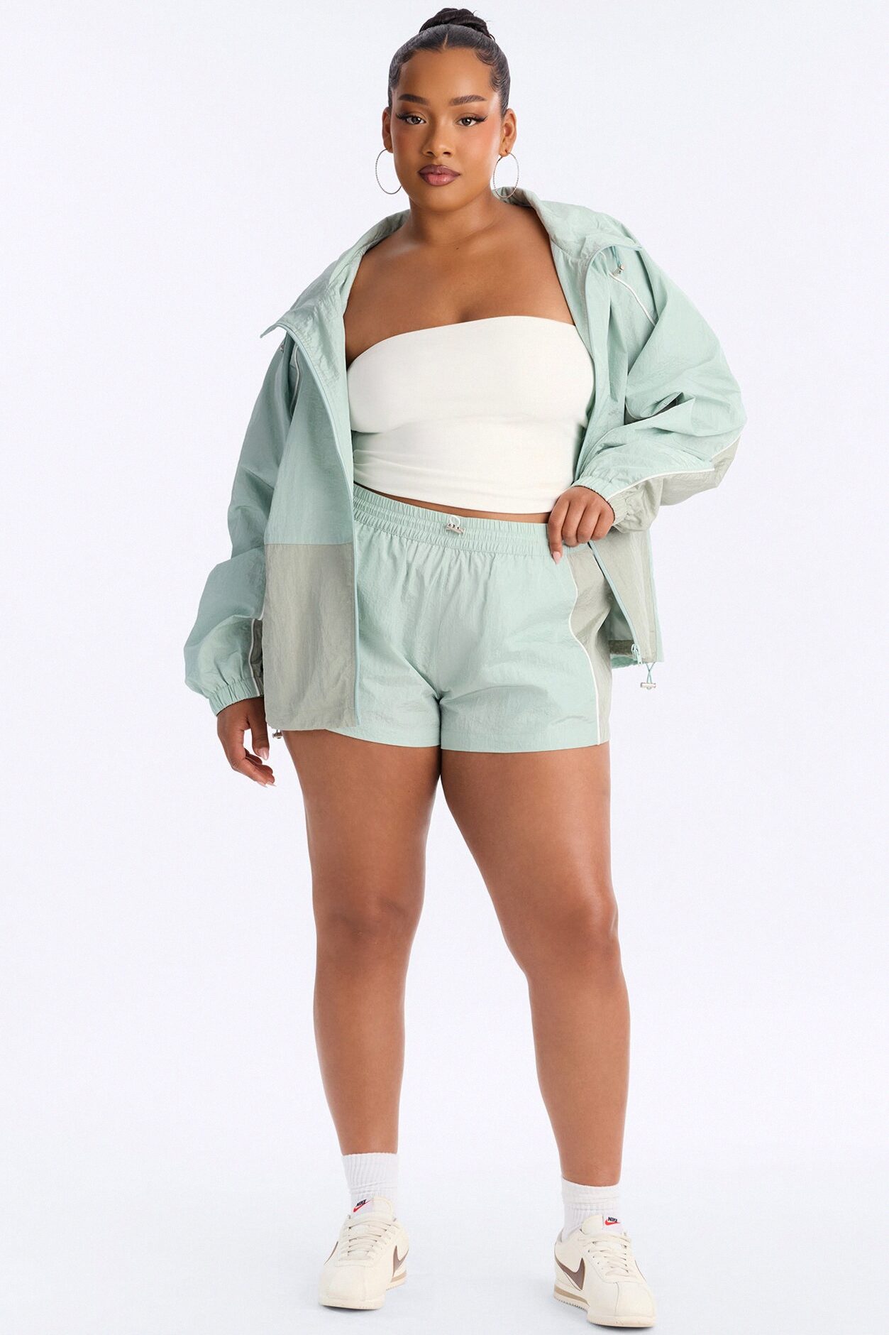 End Game Windbreaker Mid Rise Short 1.5″ - Sage/combo