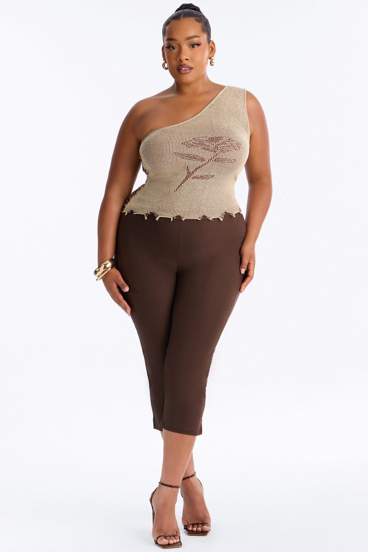 Rosie One Shoulder Sweater Top - Olive/combo