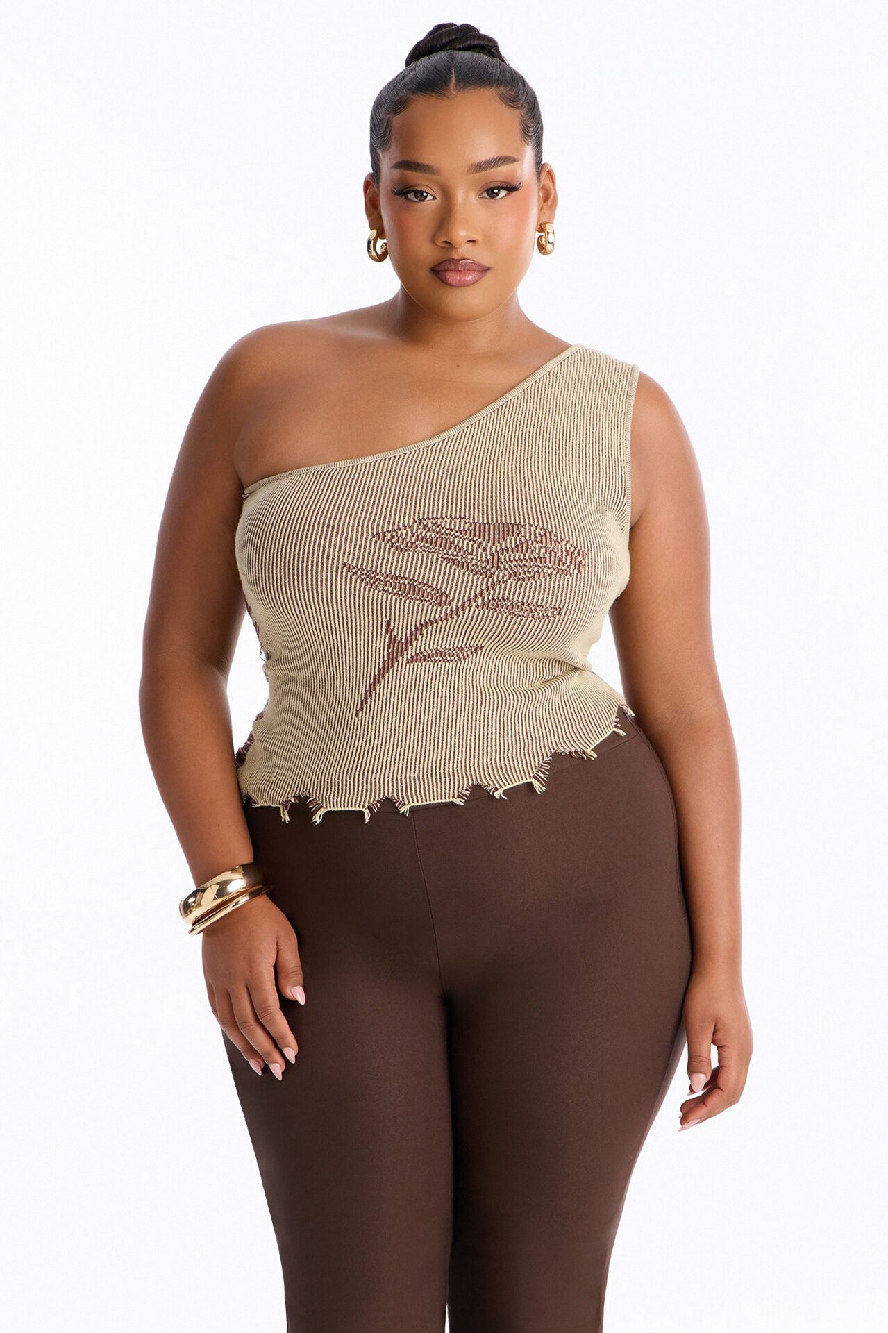 Rosie One Shoulder Sweater Top - Olive/combo