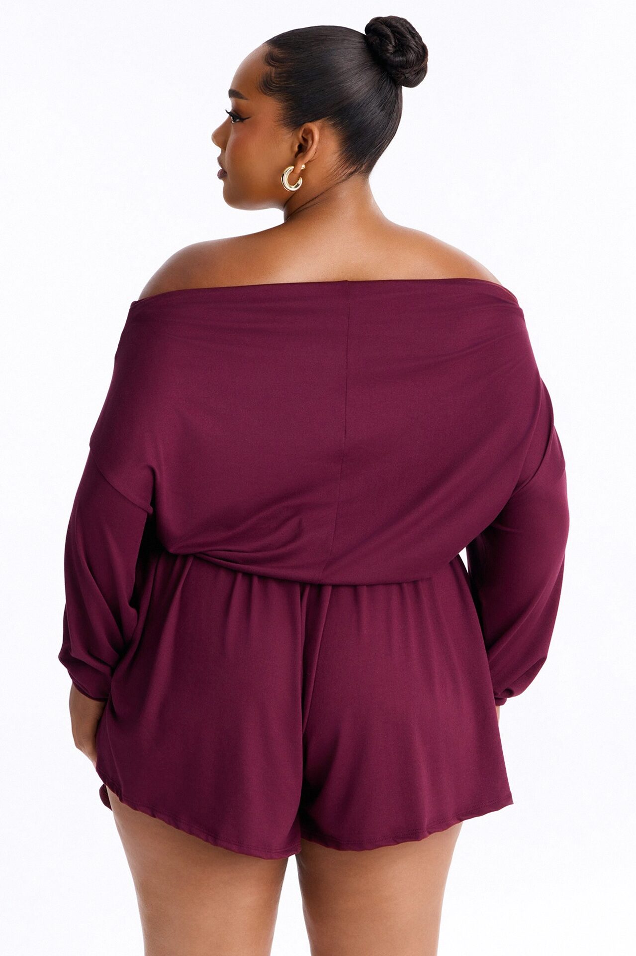 Amelia Off Shoulder Flowy Romper - Plum