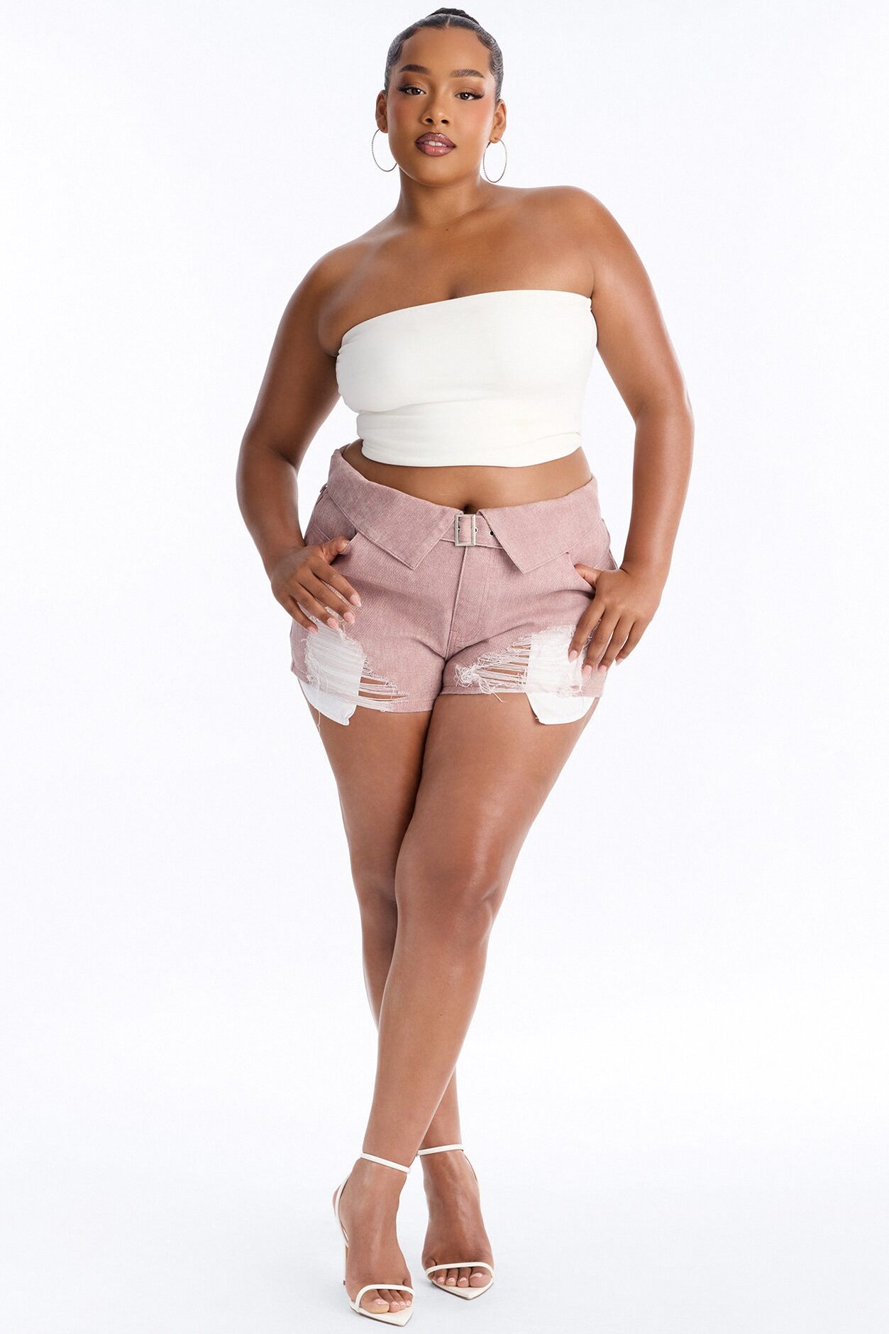Ashton Belted Washed Twill Distressed Micro Short - Pink
