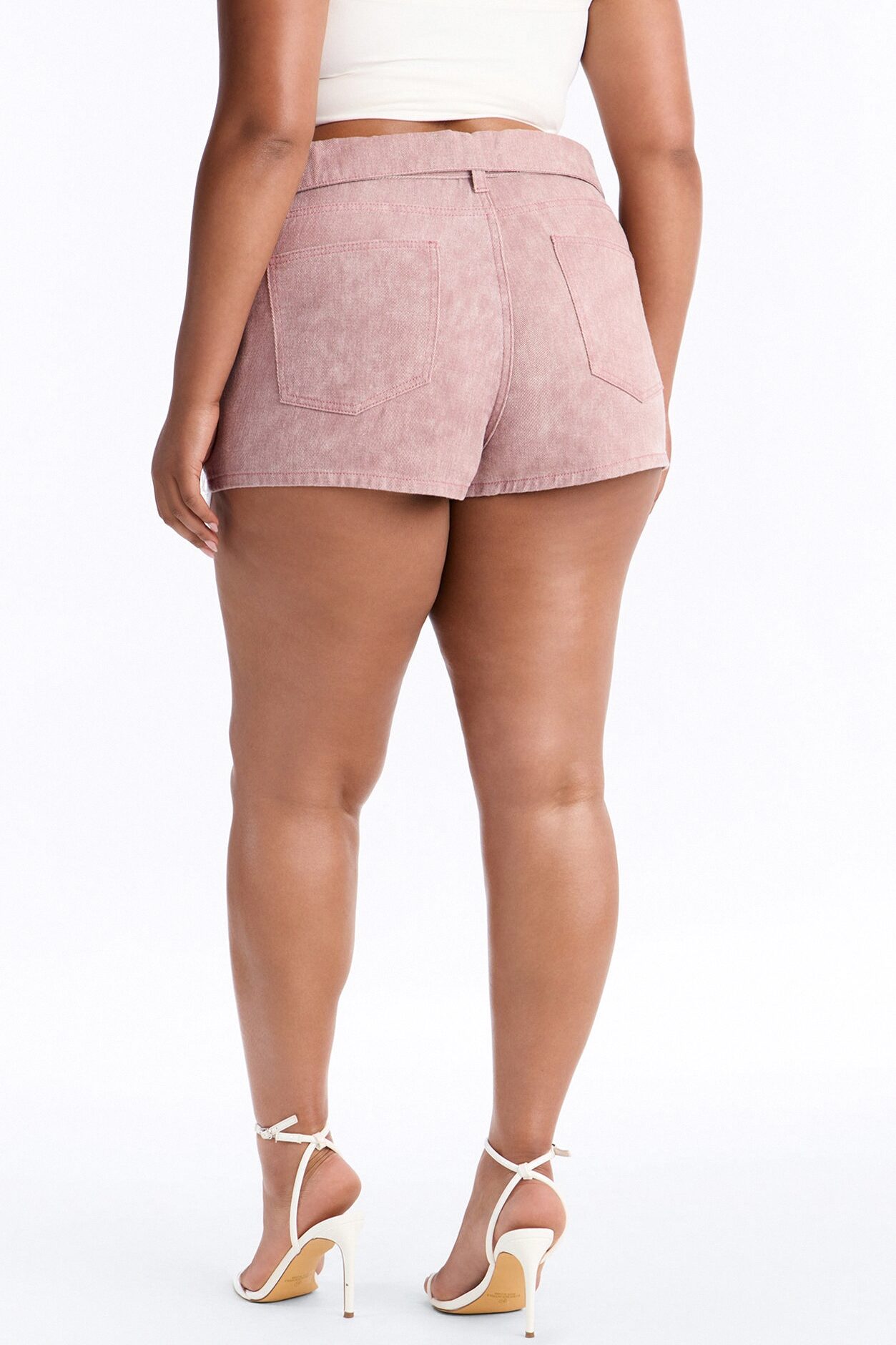 Ashton Belted Washed Twill Distressed Micro Short - Pink