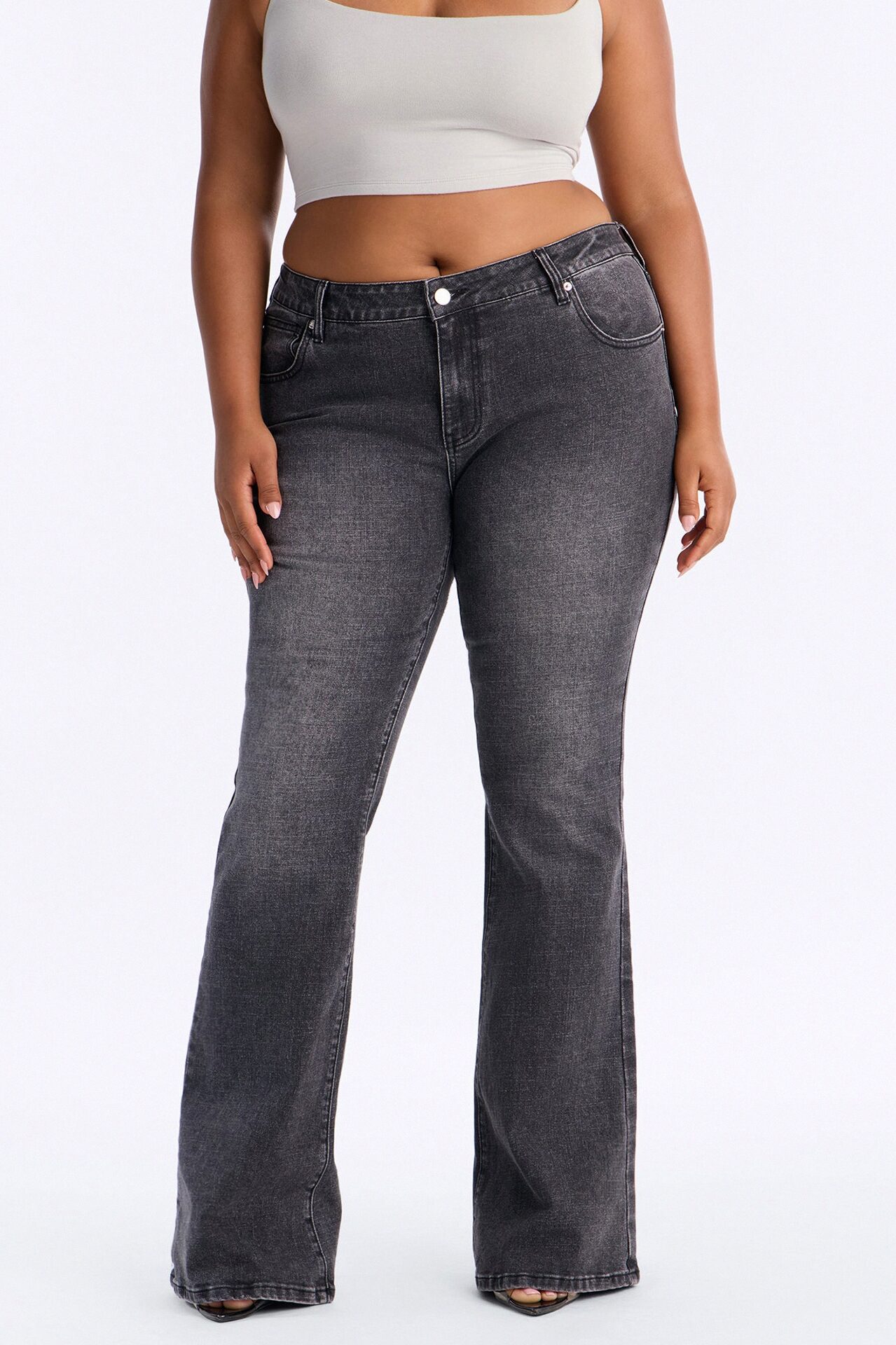 Watching You Rhinestone Embellished Low Rise Jeans - Black Wash