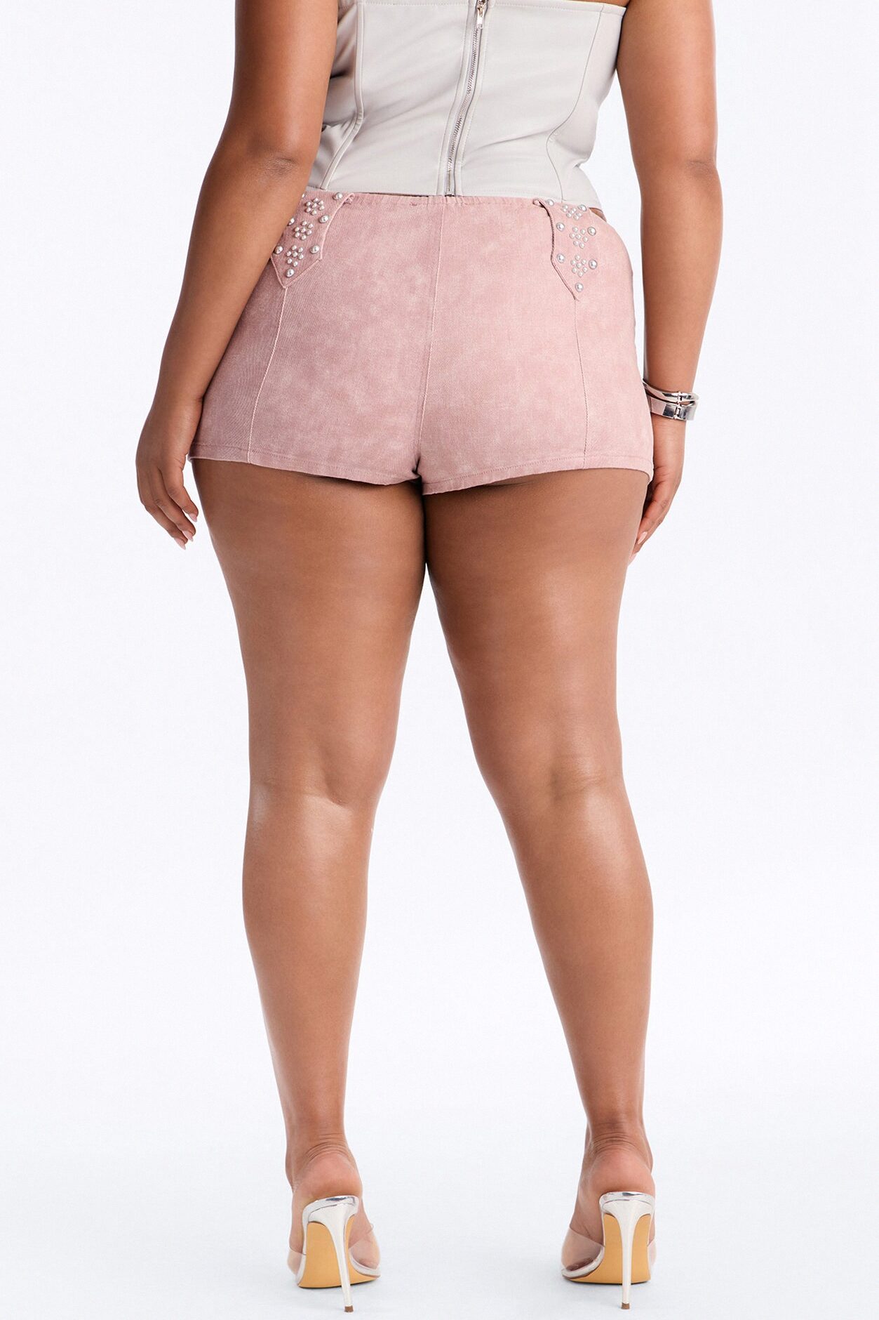Out West Washed Twill Studded Lace Up Micro Short - Pink