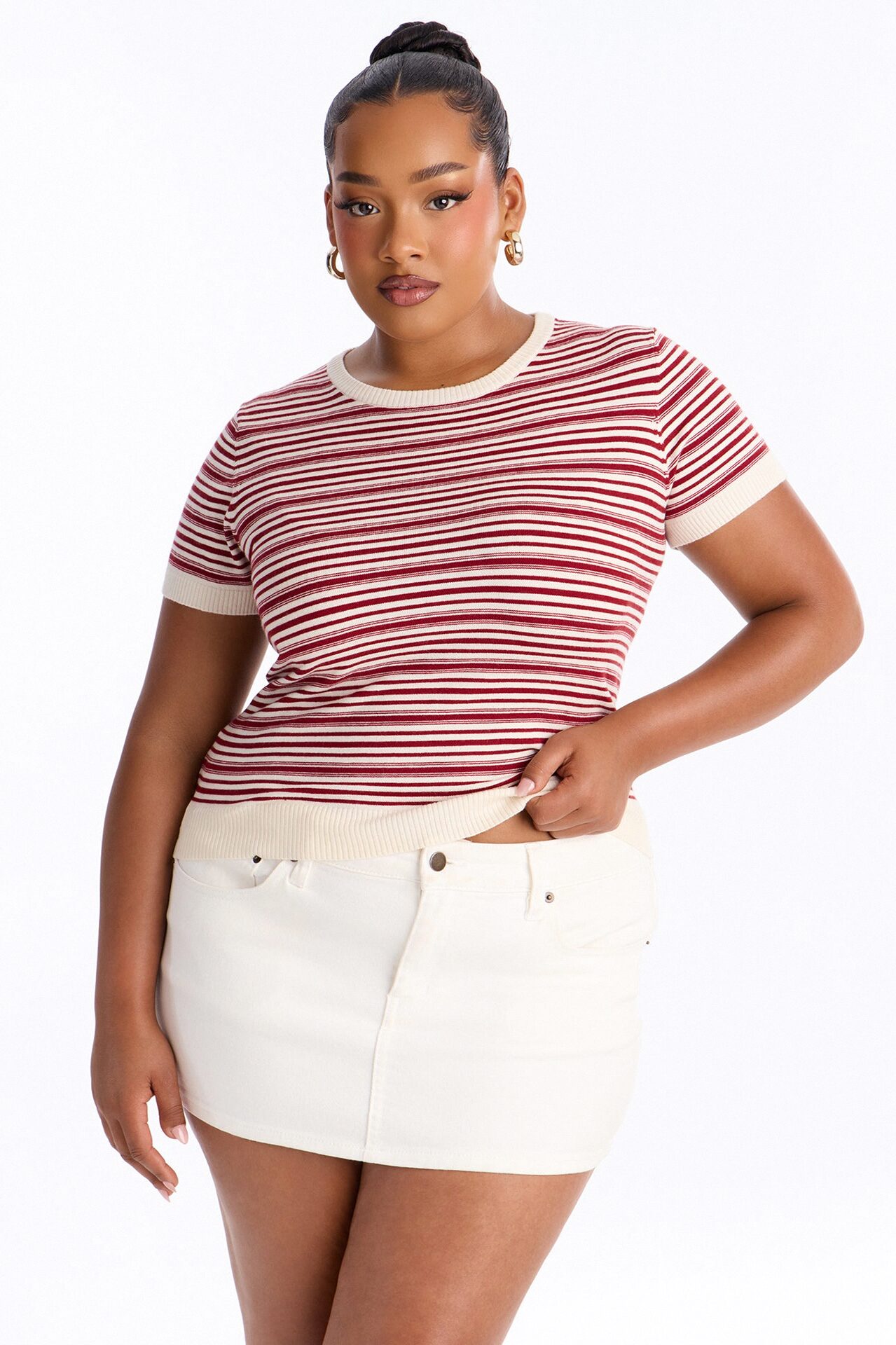 Maria Striped Short Sleeve Sweater - Red/combo