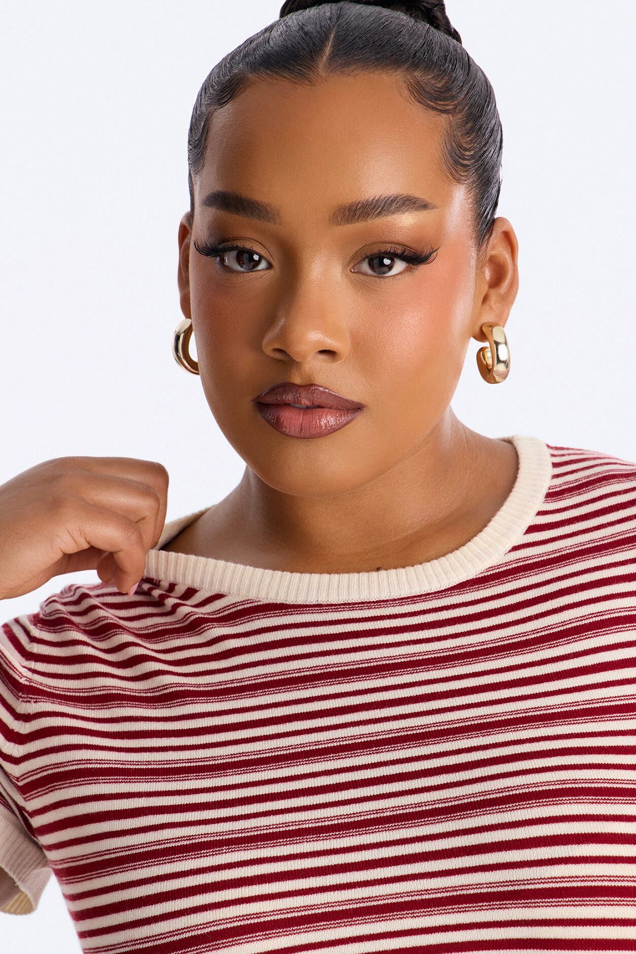 Maria Striped Short Sleeve Sweater - Red/combo