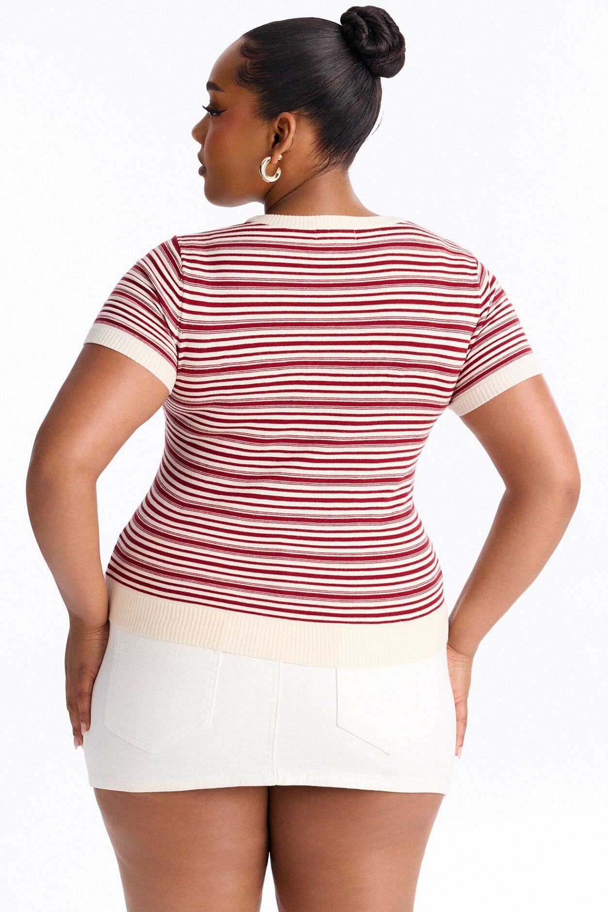 Maria Striped Short Sleeve Sweater - Red/combo