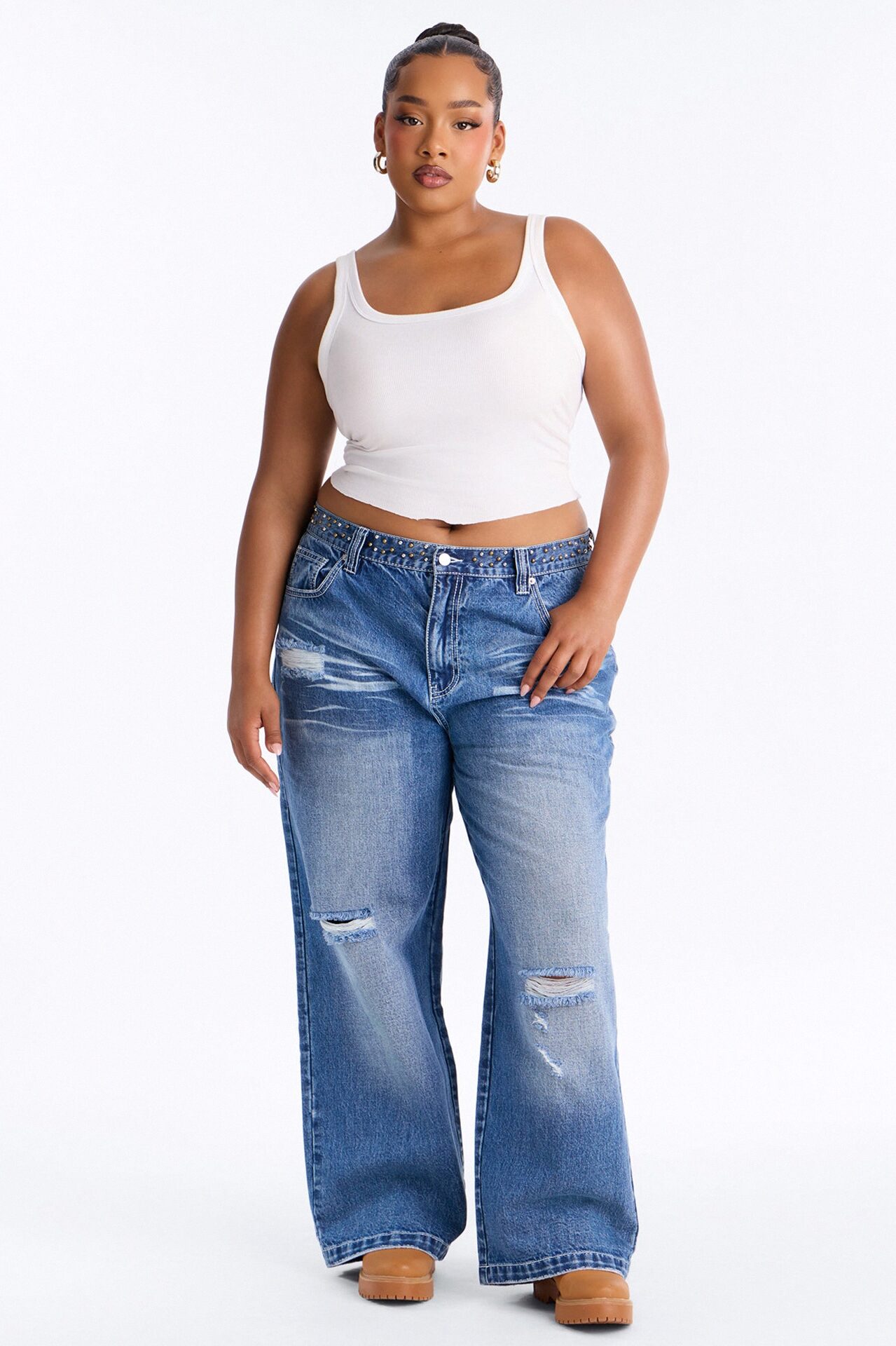 Ain’t No Saint Studded Embroidered Baggy Jeans - Dark Wash