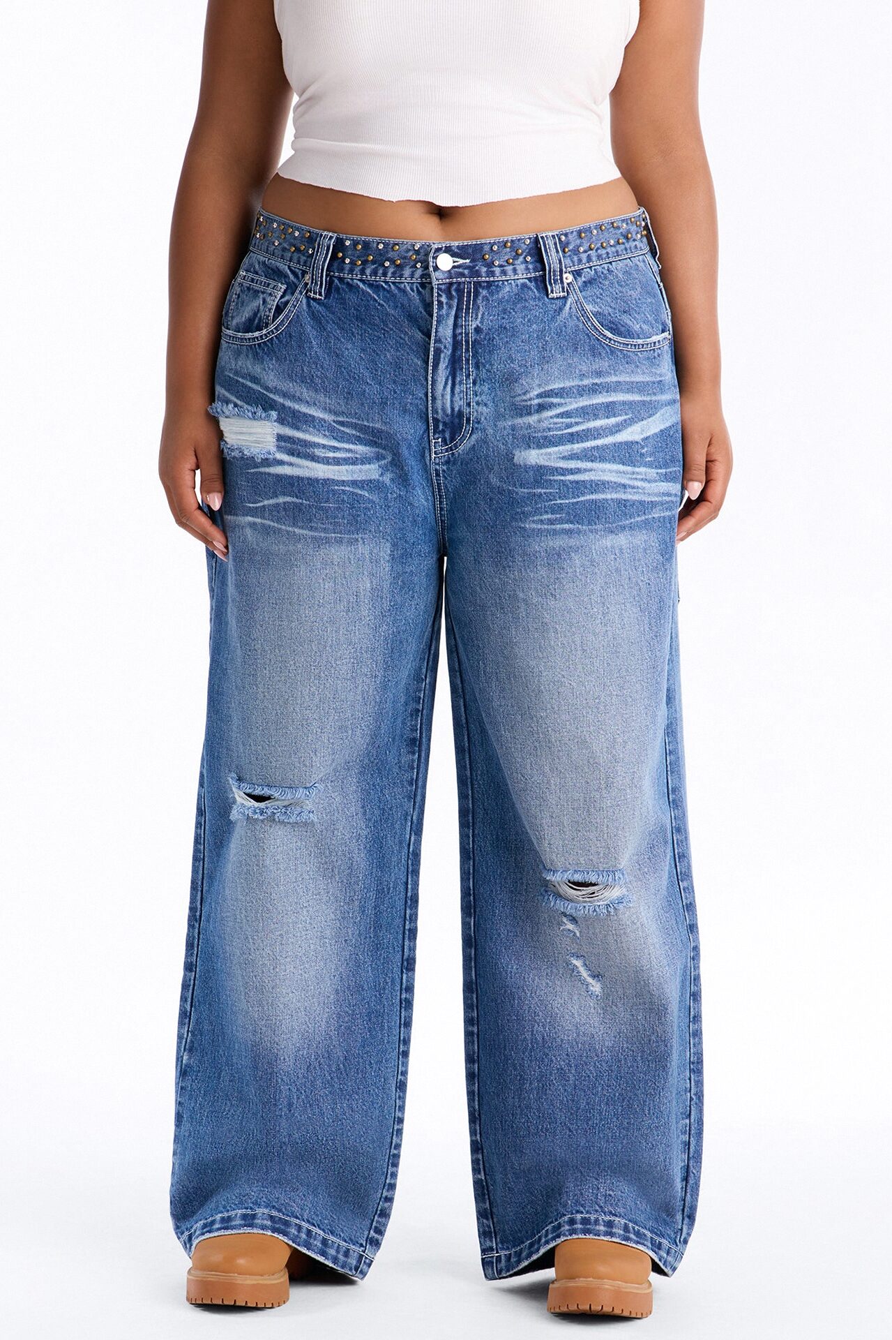 Ain’t No Saint Studded Embroidered Baggy Jeans - Dark Wash