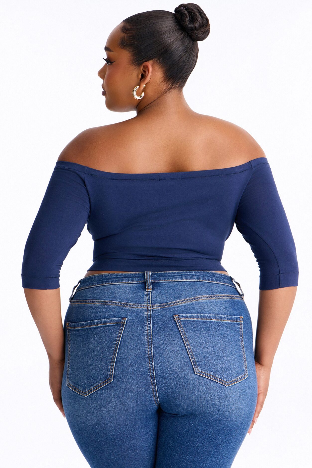 Francesca Off Shoulder Top - Navy