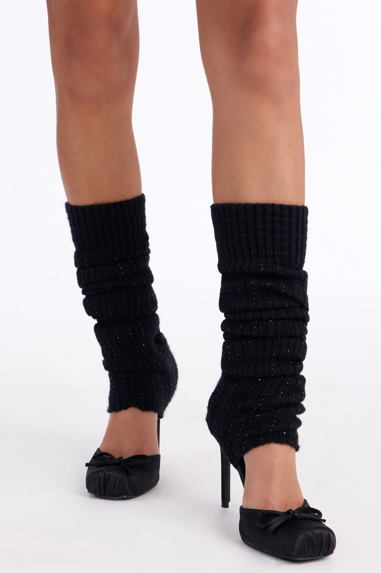 Honora Leg Warmer Satin Ballet Pumps - Black