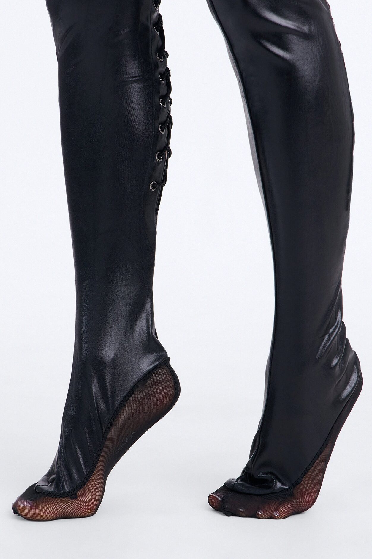 Wet To Wild Lace Up Thigh High Stockings - Black