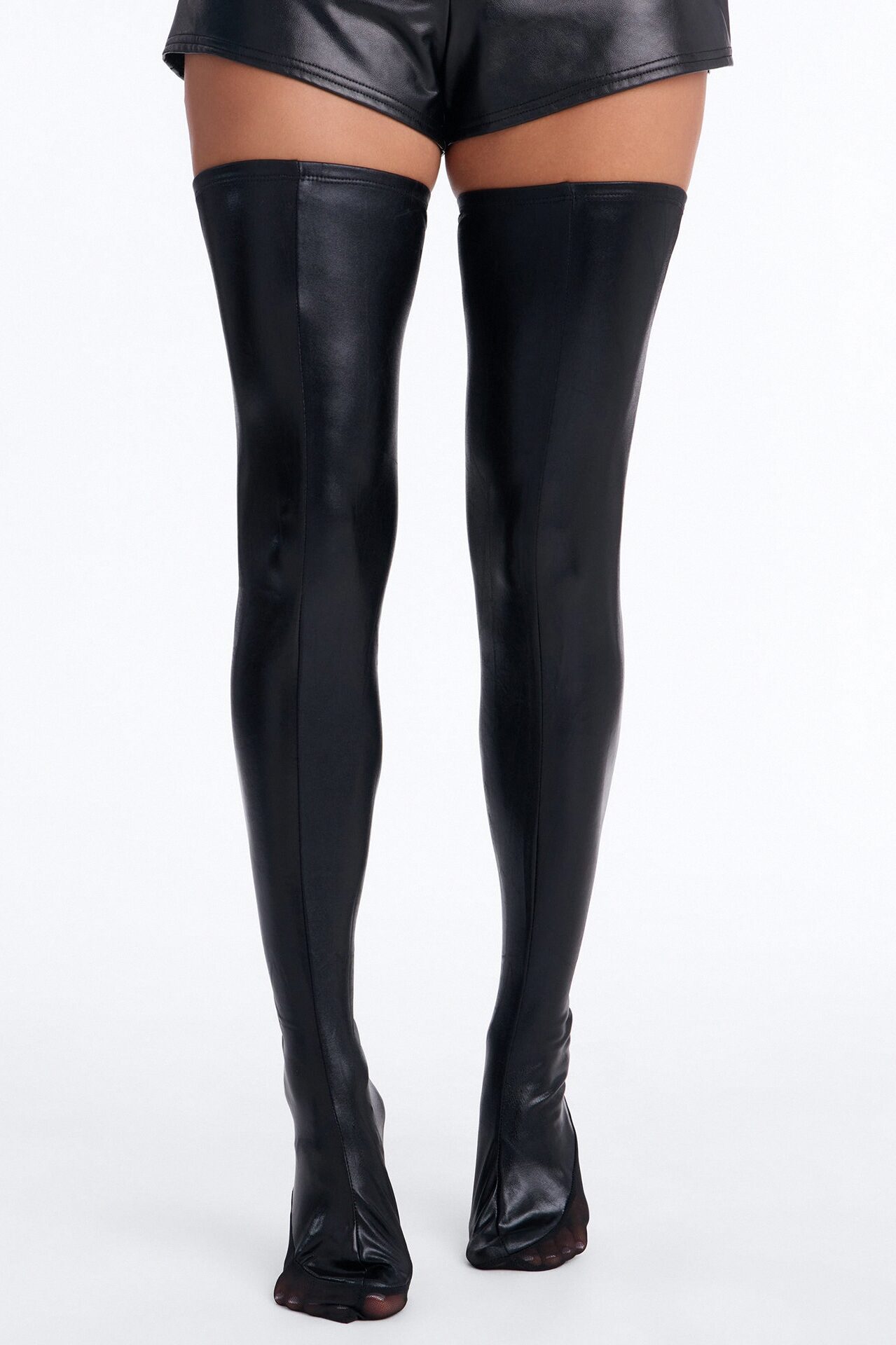 Wet To Wild Lace Up Thigh High Stockings - Black
