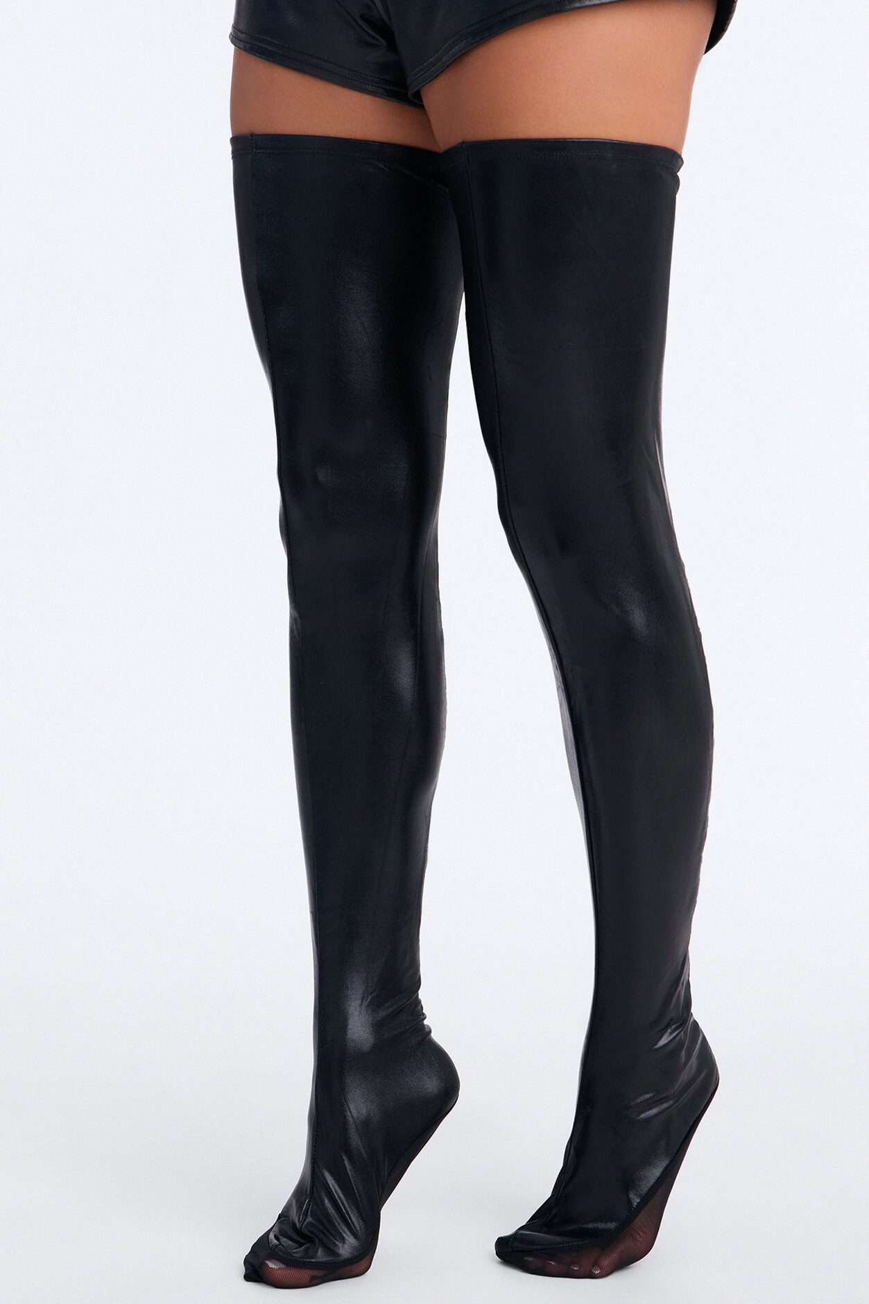Wet To Wild Lace Up Thigh High Stockings - Black