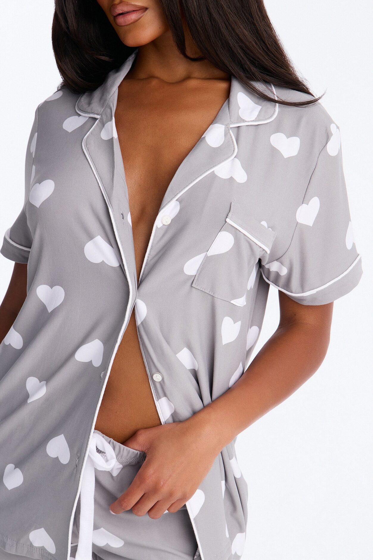 Snuggle Me Button Up PJ Short Set - Light Heather Grey