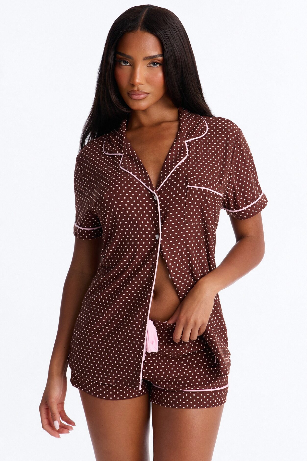 Snuggle Me Button Up PJ Short Set - Mocha