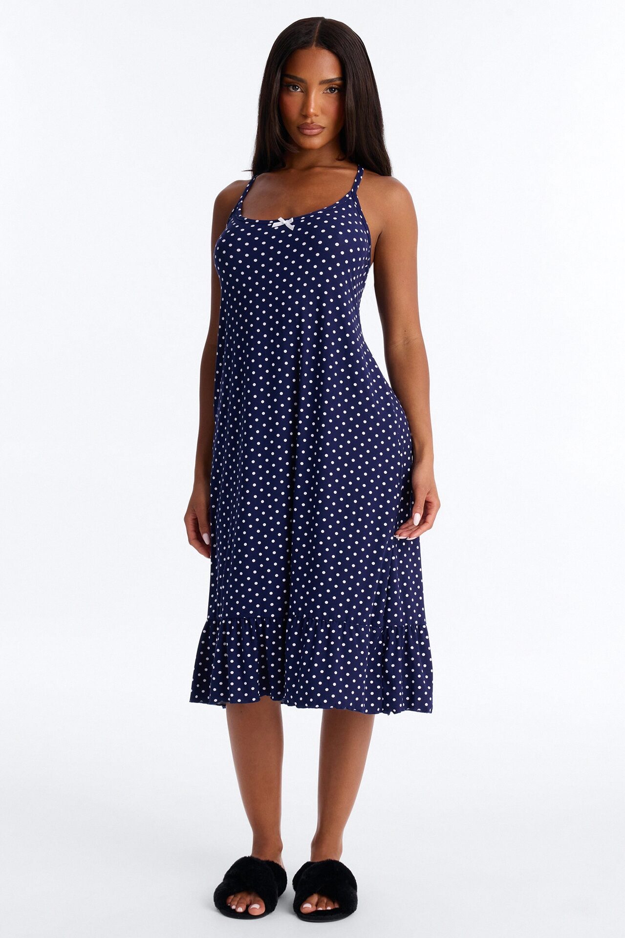 Dotty After Dark Ruffle PJ Sleep Dress - Navy