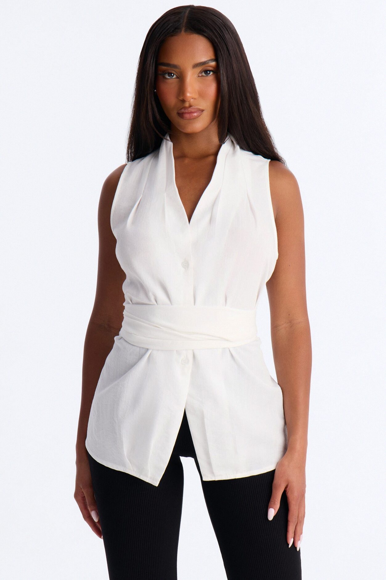 Naya Waist Wrap Blouse Shirt - White