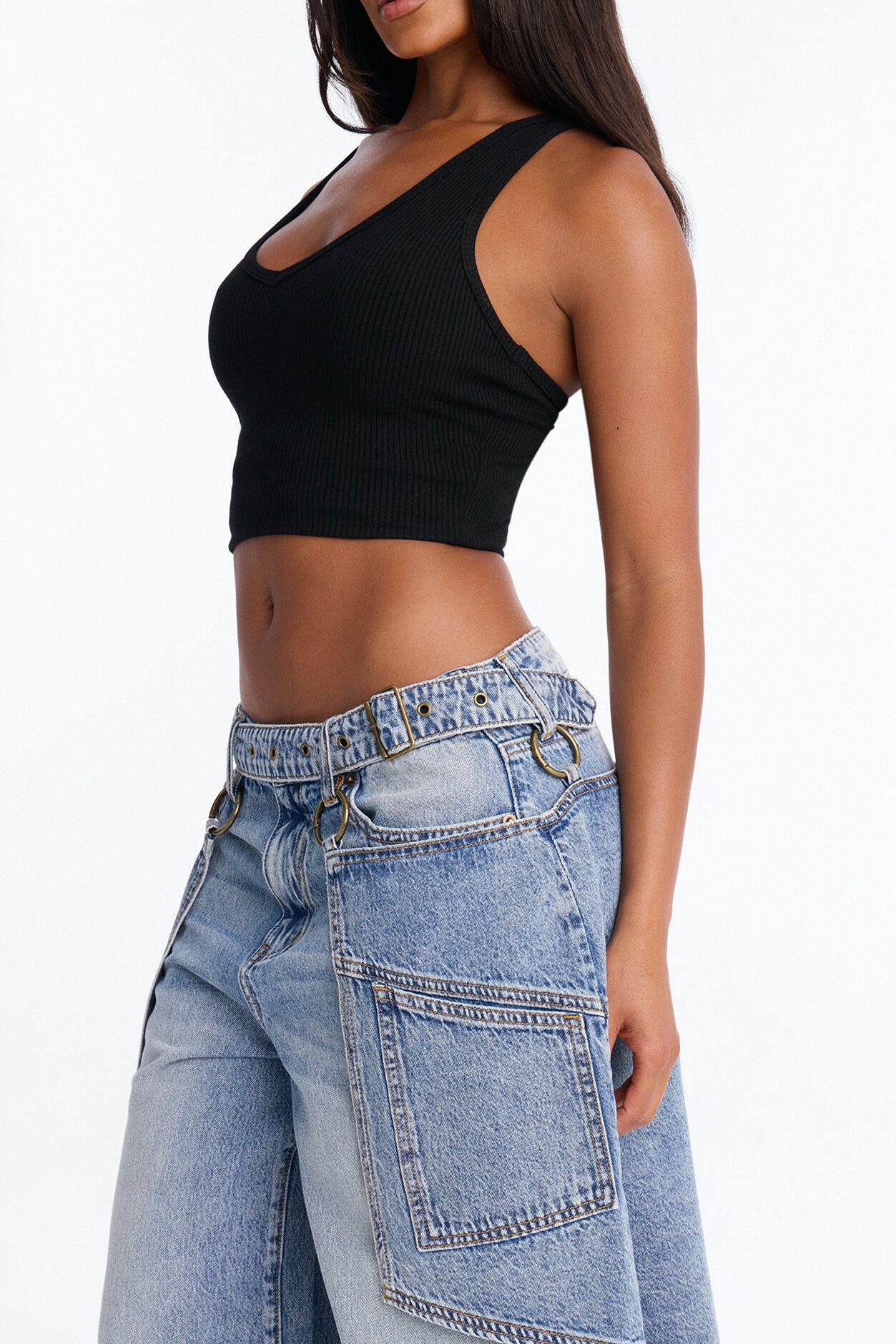 Dual Reality Overlay Culotte Jeans - Light Wash