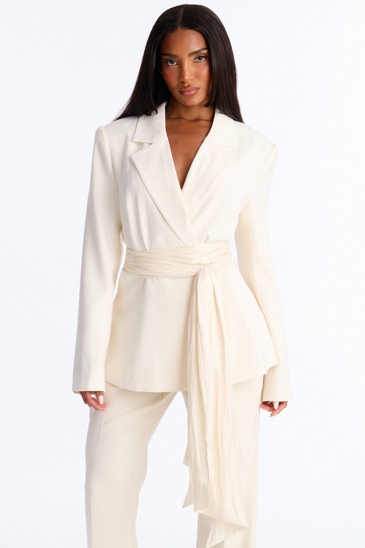 Stella Wrap Waist Blazer Single Breasted Blazer - Ivory