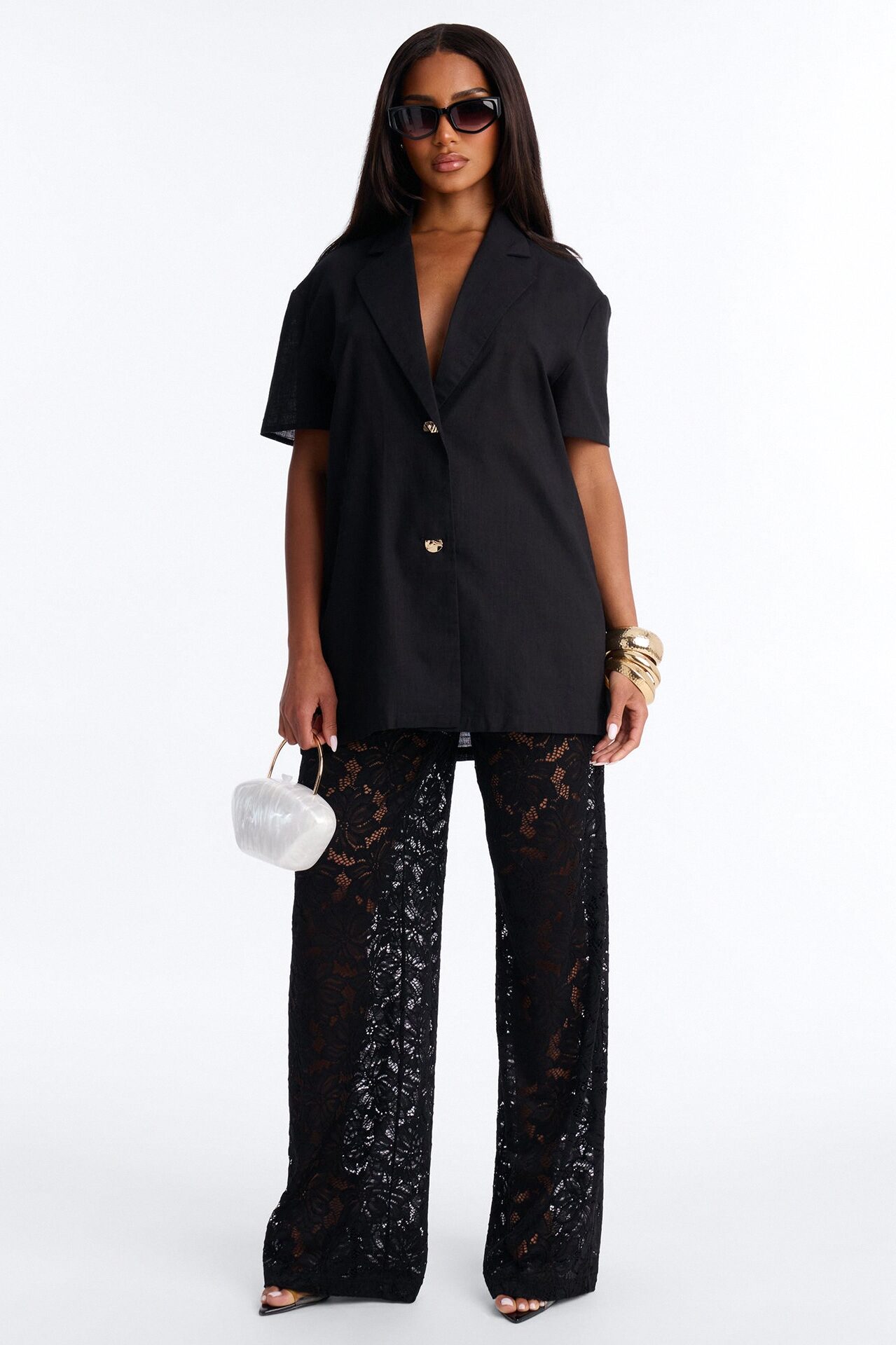 Understated Chic Laced Pant Set - Black