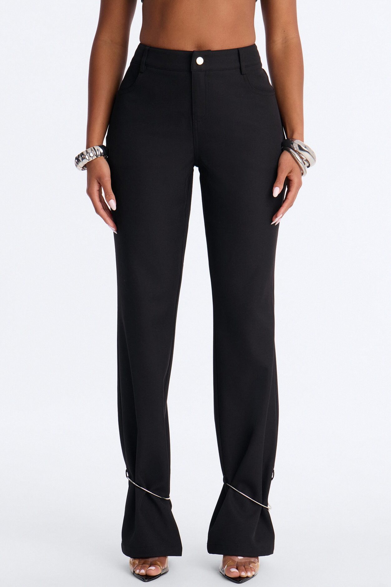 Guiliana Metal Cuffed Straight Leg Trouser - Black