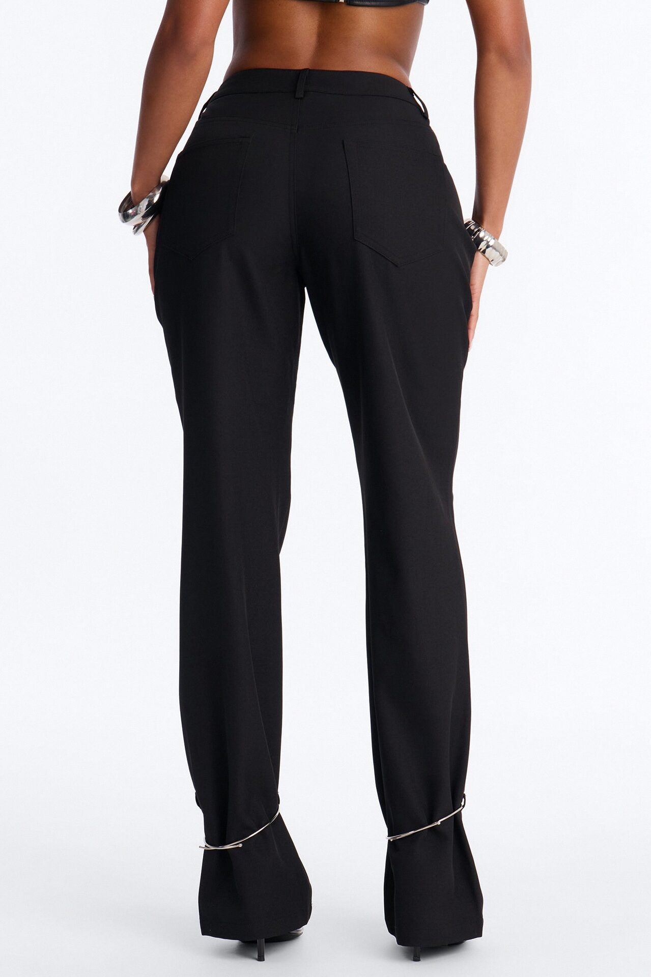 Guiliana Metal Cuffed Straight Leg Trouser - Black