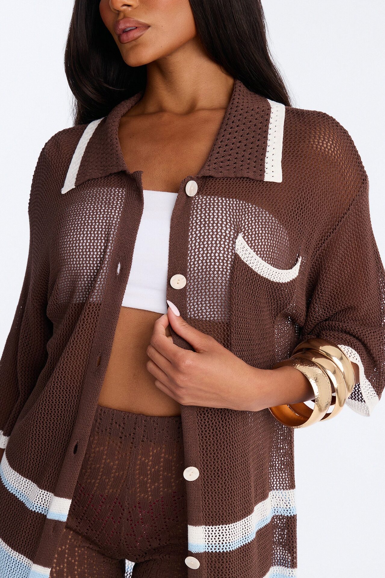 Sally Crochet Pant Set - Brown/combo