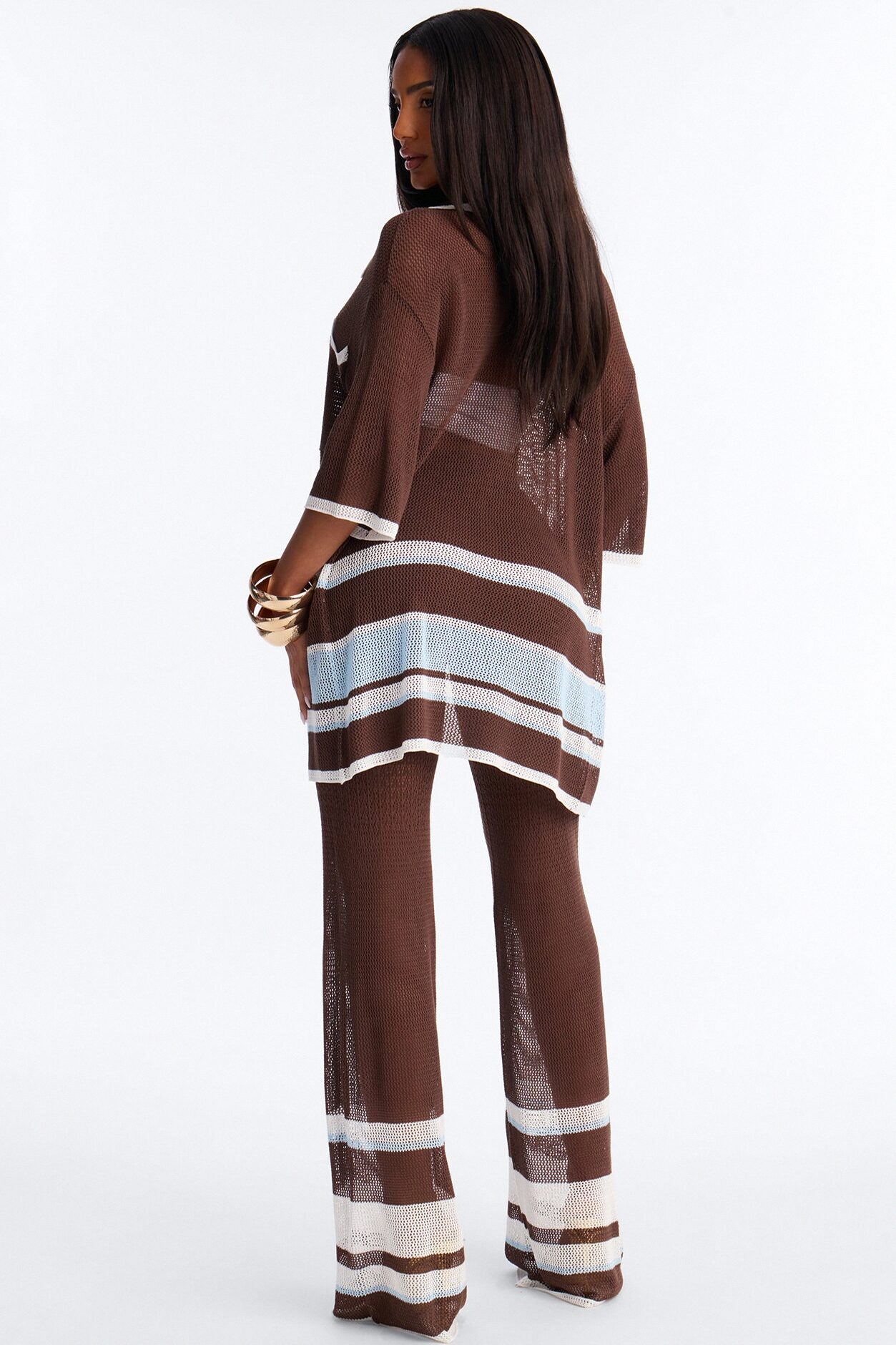 Sally Crochet Pant Set - Brown/combo