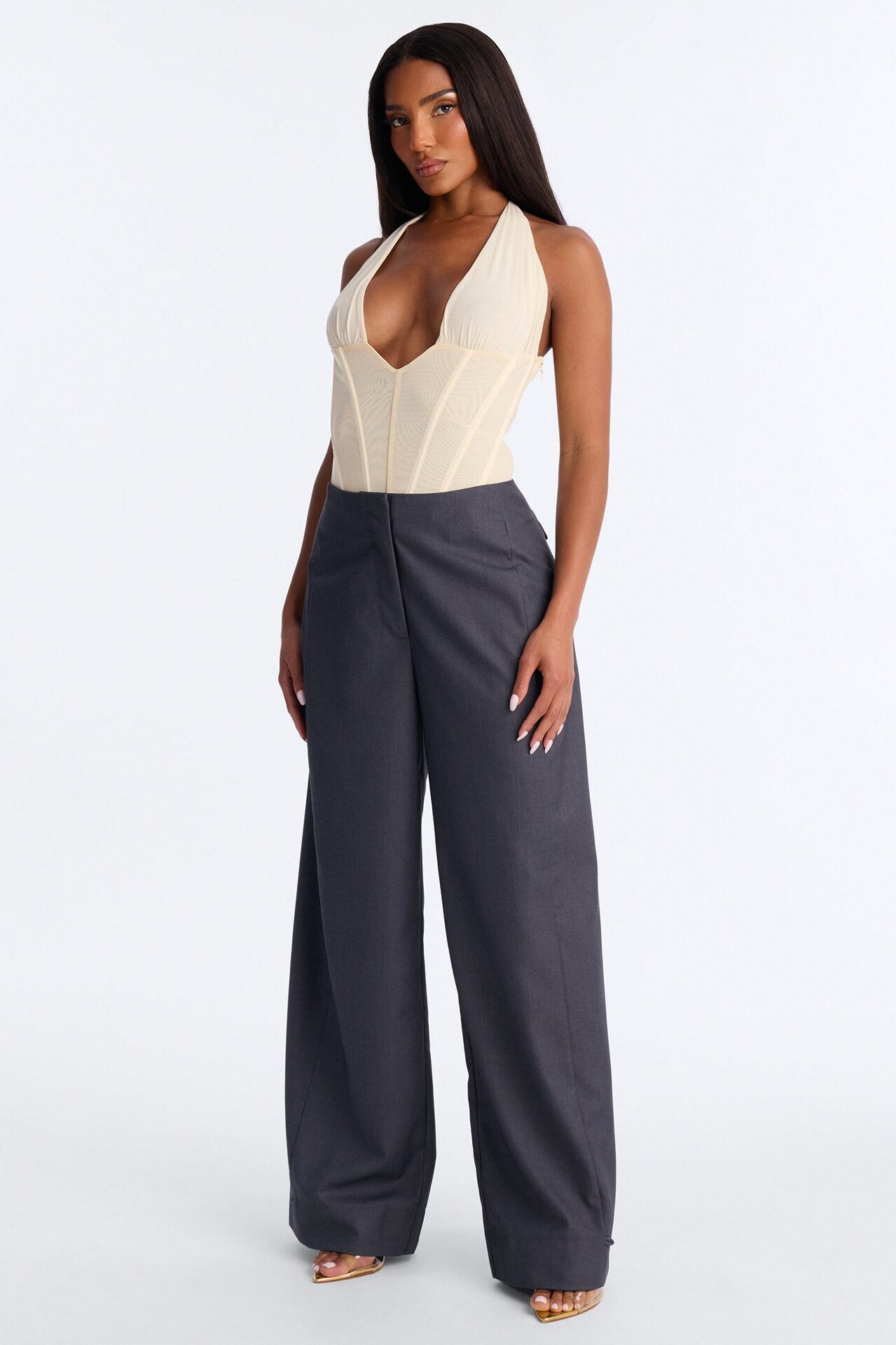 Mark Kate Button Cuff Barrel Leg Trouser - Charcoal