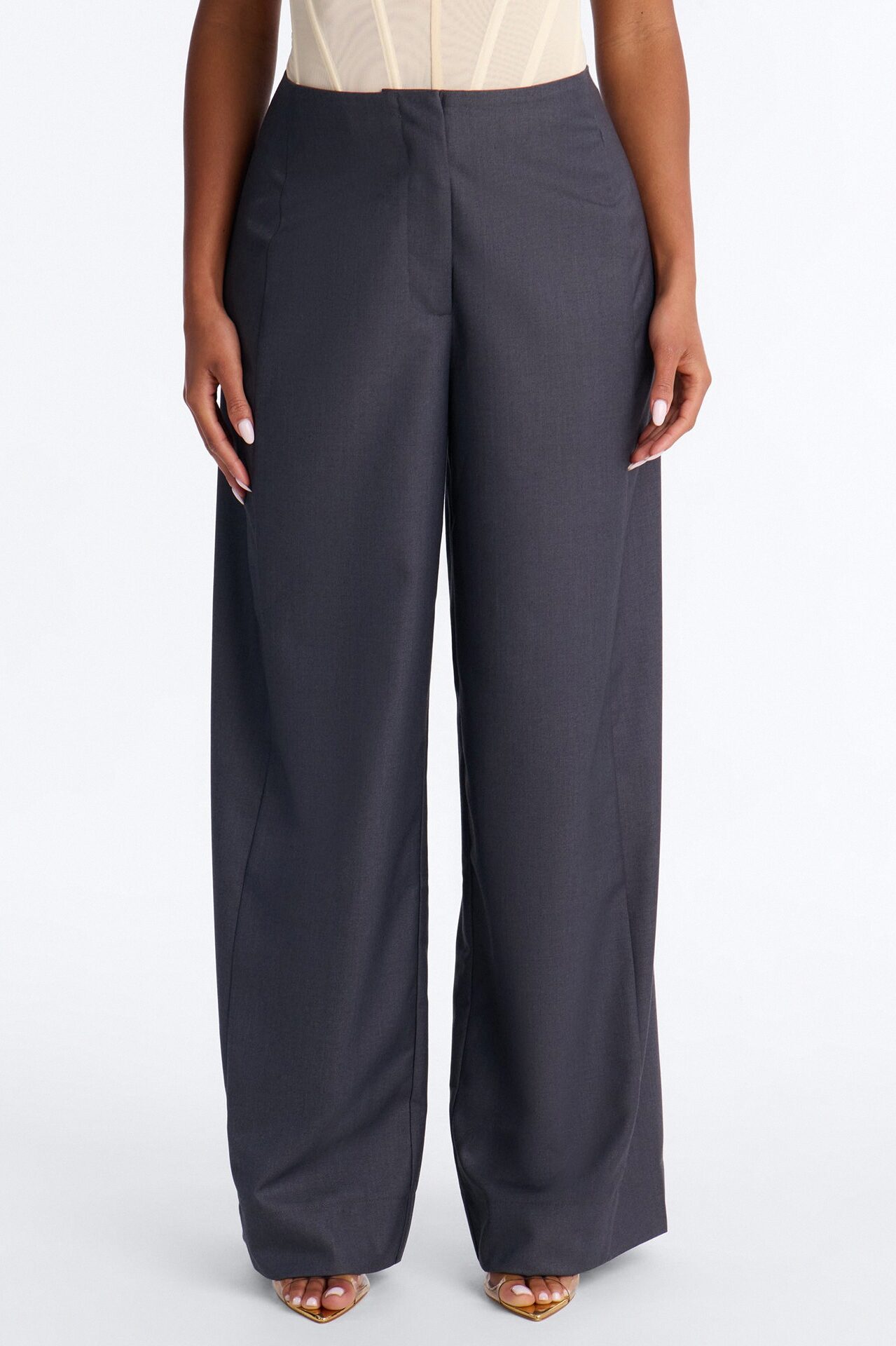 Mark Kate Button Cuff Barrel Leg Trouser - Charcoal