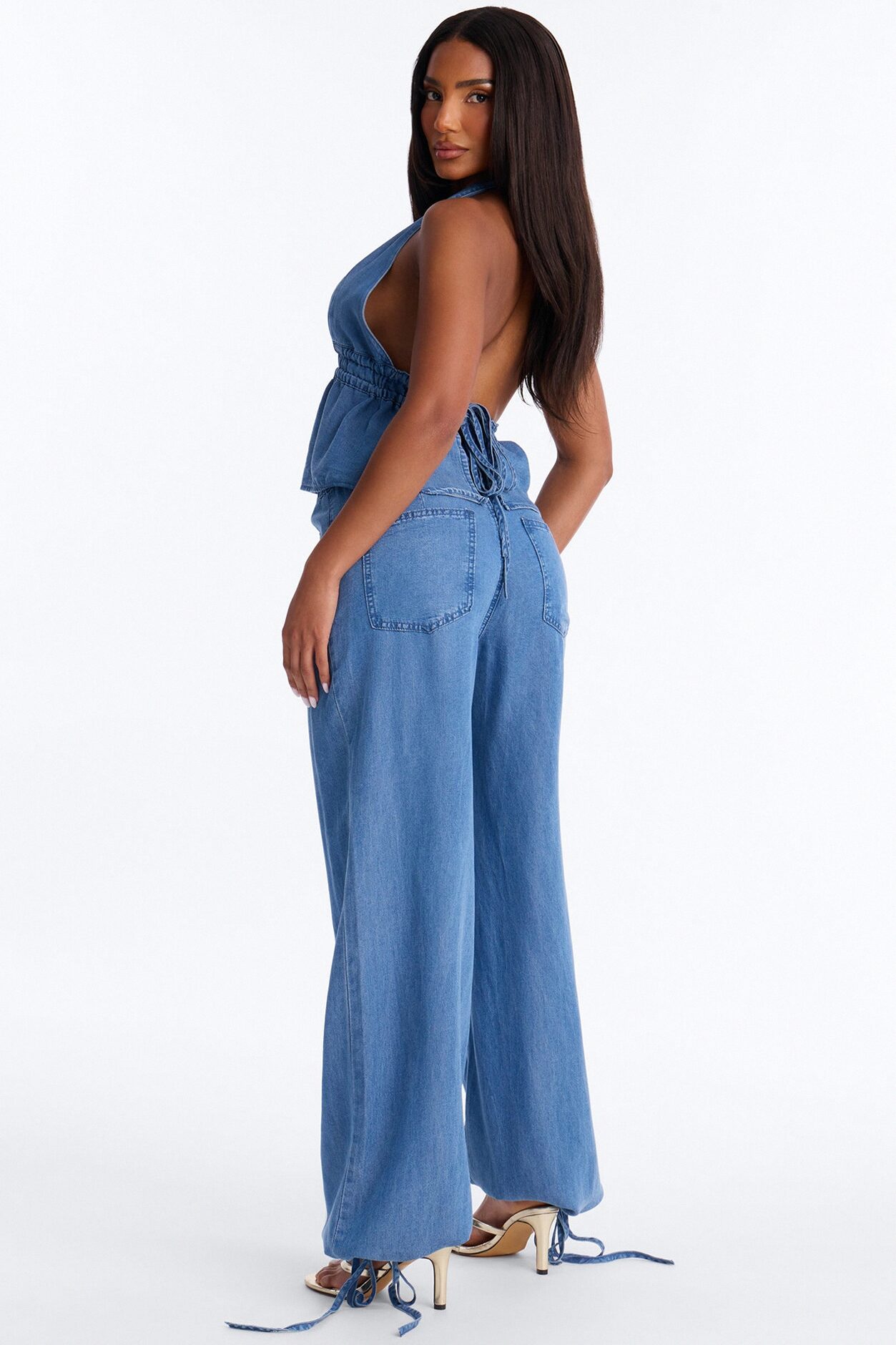 Zaydee Chambray Halter Pant Set - Blue
