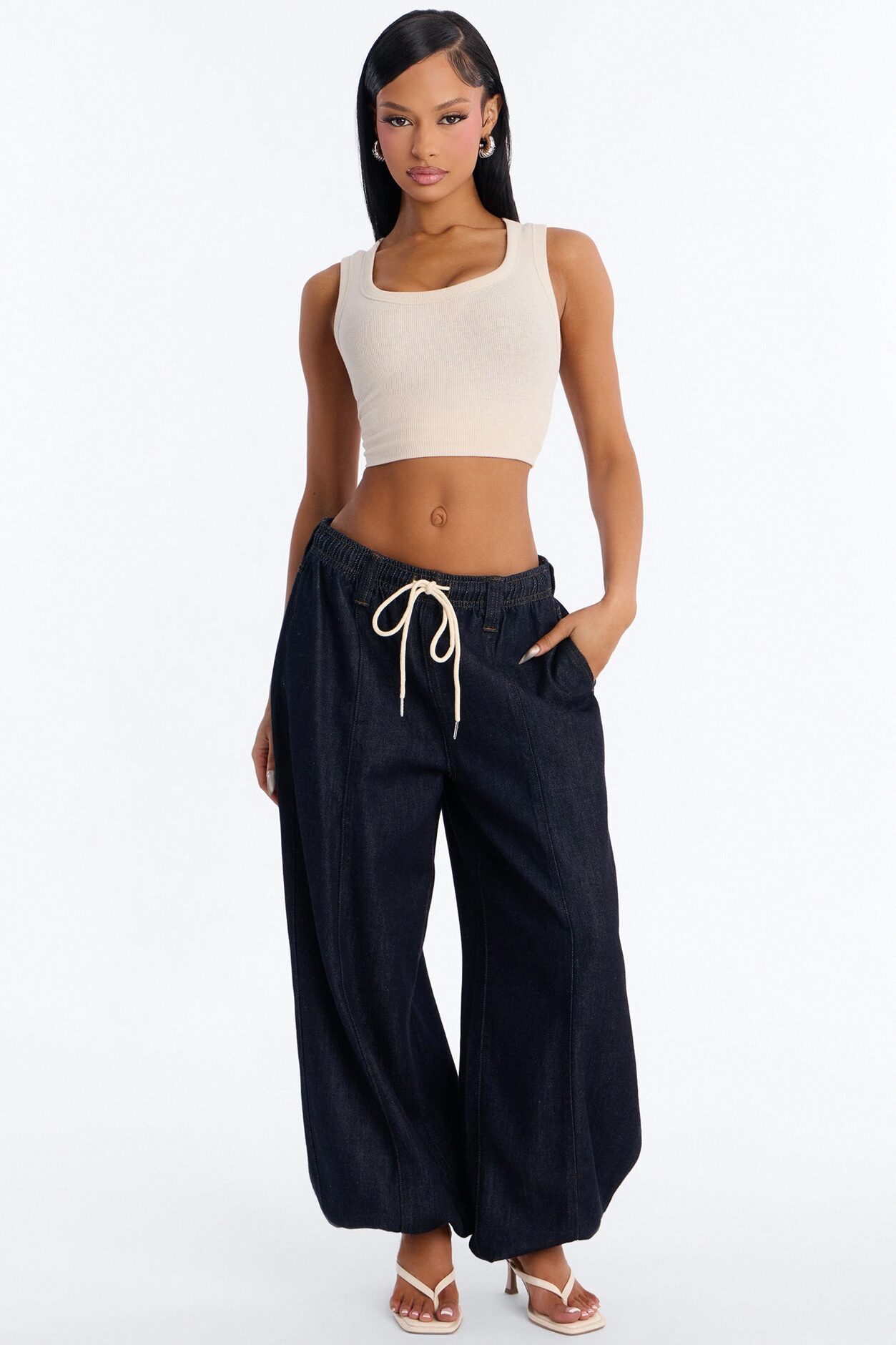 Crystal Cove Tie Waist Jeans - Dark Wash