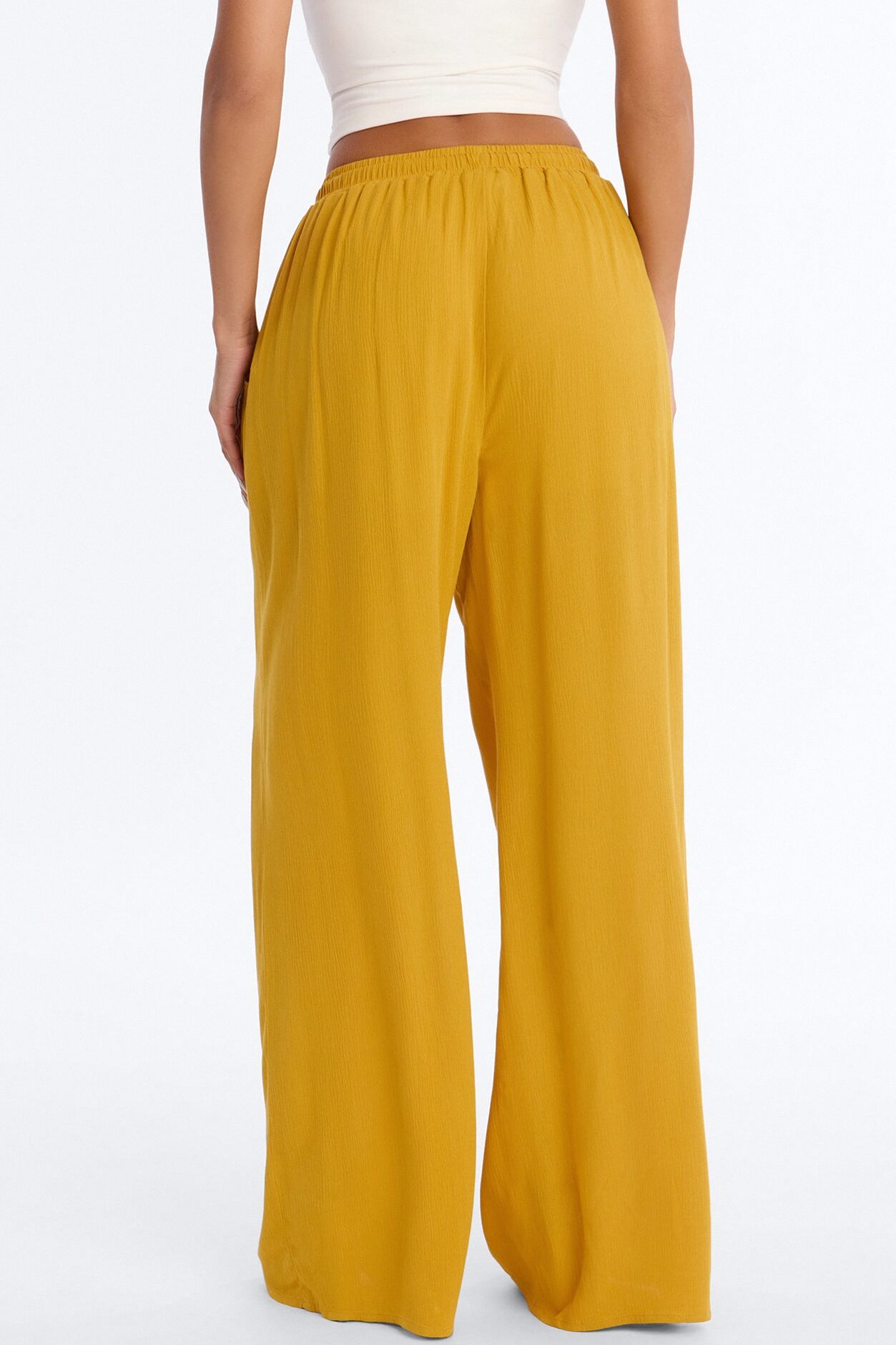In Cannes For The Summer Wide Leg Gauze Pant - Mustard