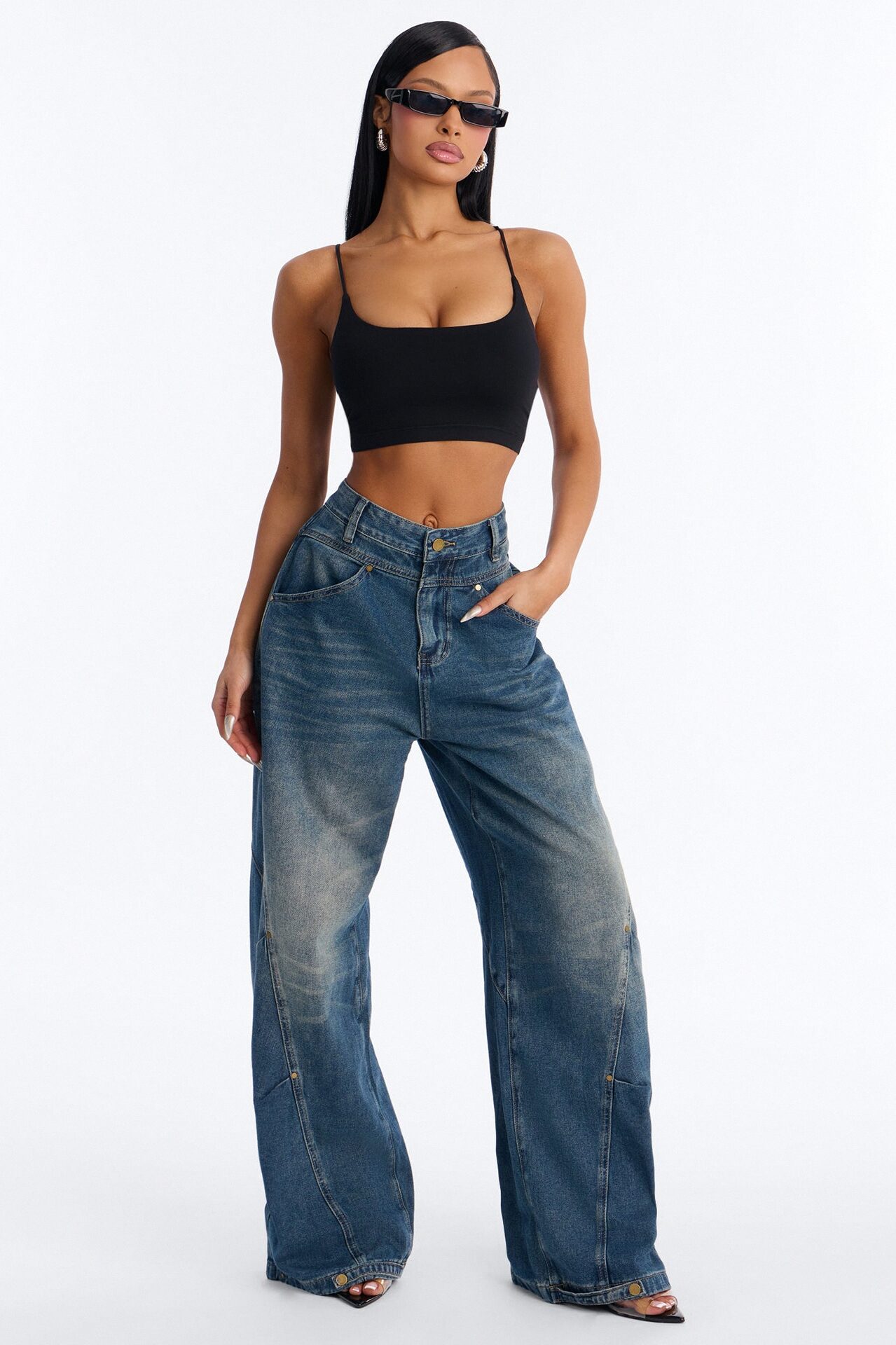 Know The Vibes High Rise Hem Adjuster Jeans - Dark Wash