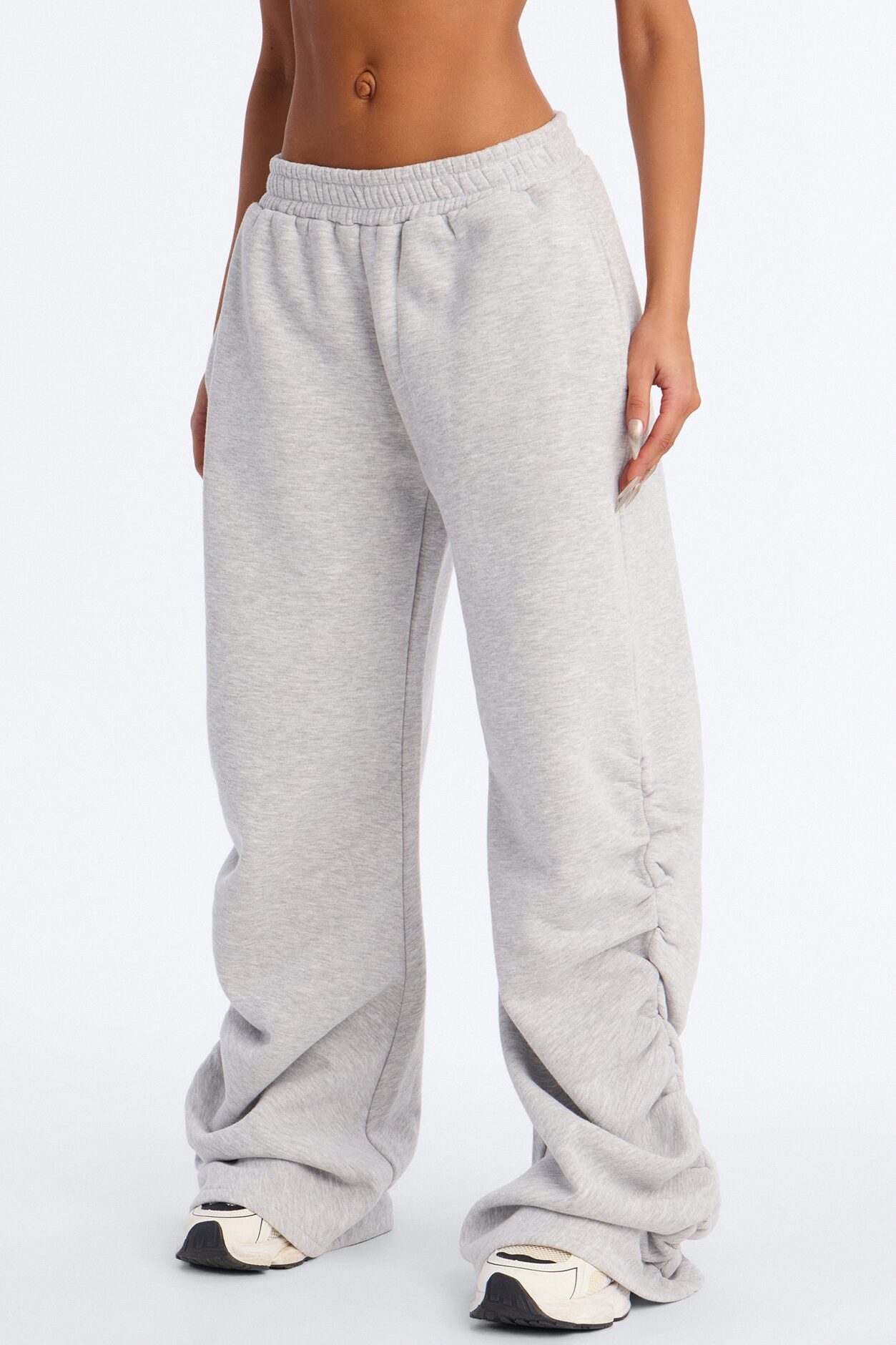 Meghan Ruched Leg Fleece Lounge Pant - Heather Grey