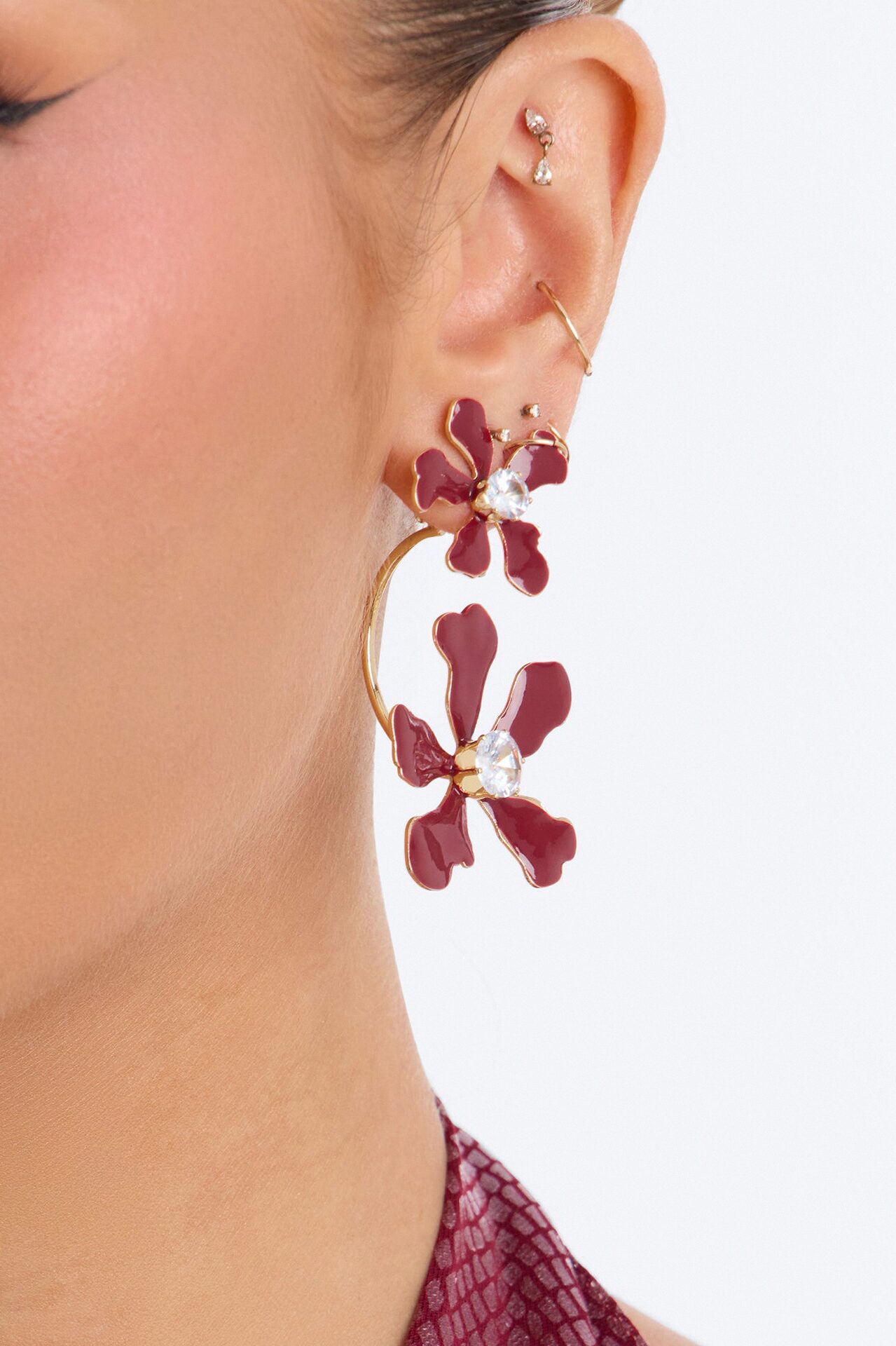 Rare Flower Drop Earrings - Burgundy
