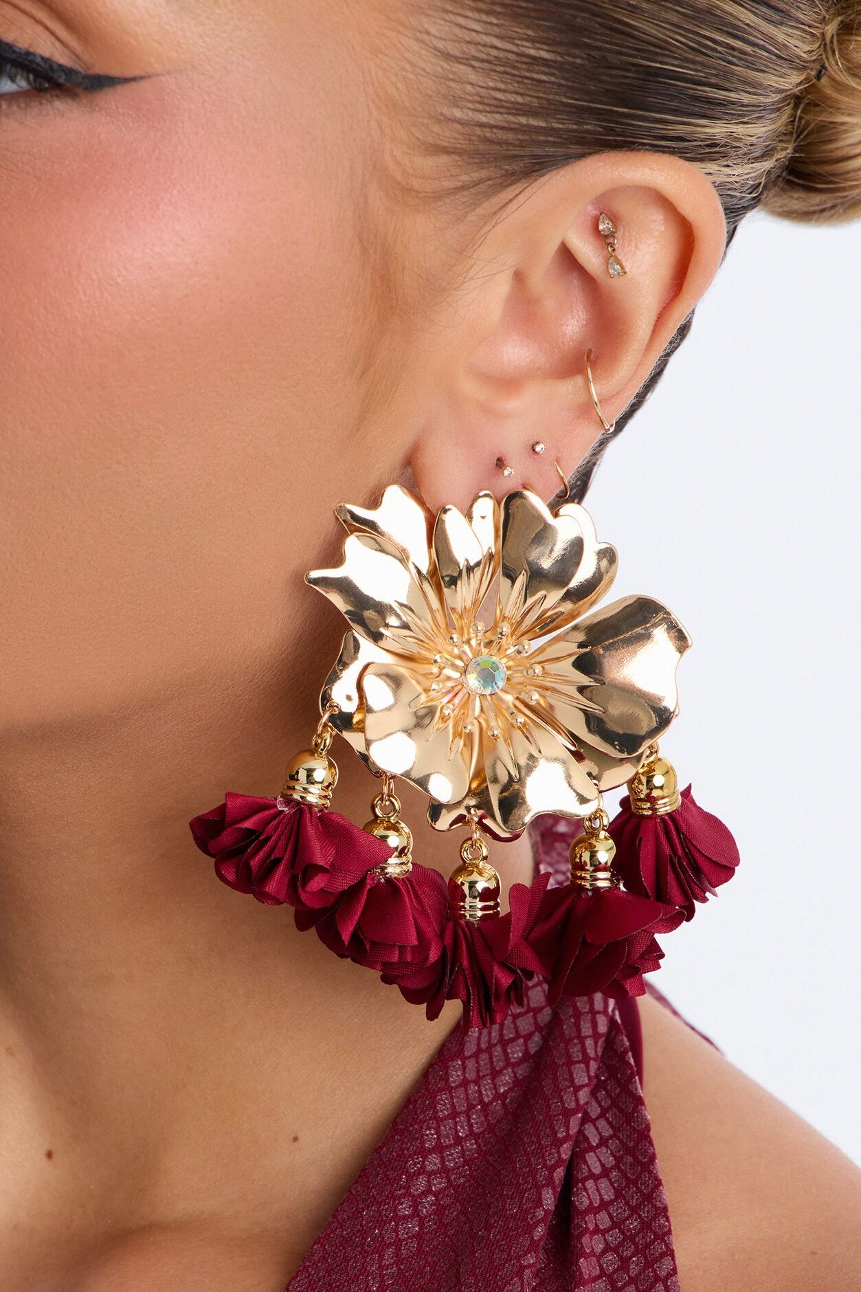 Enchanted Petal Drop Earrings - Gold/Red