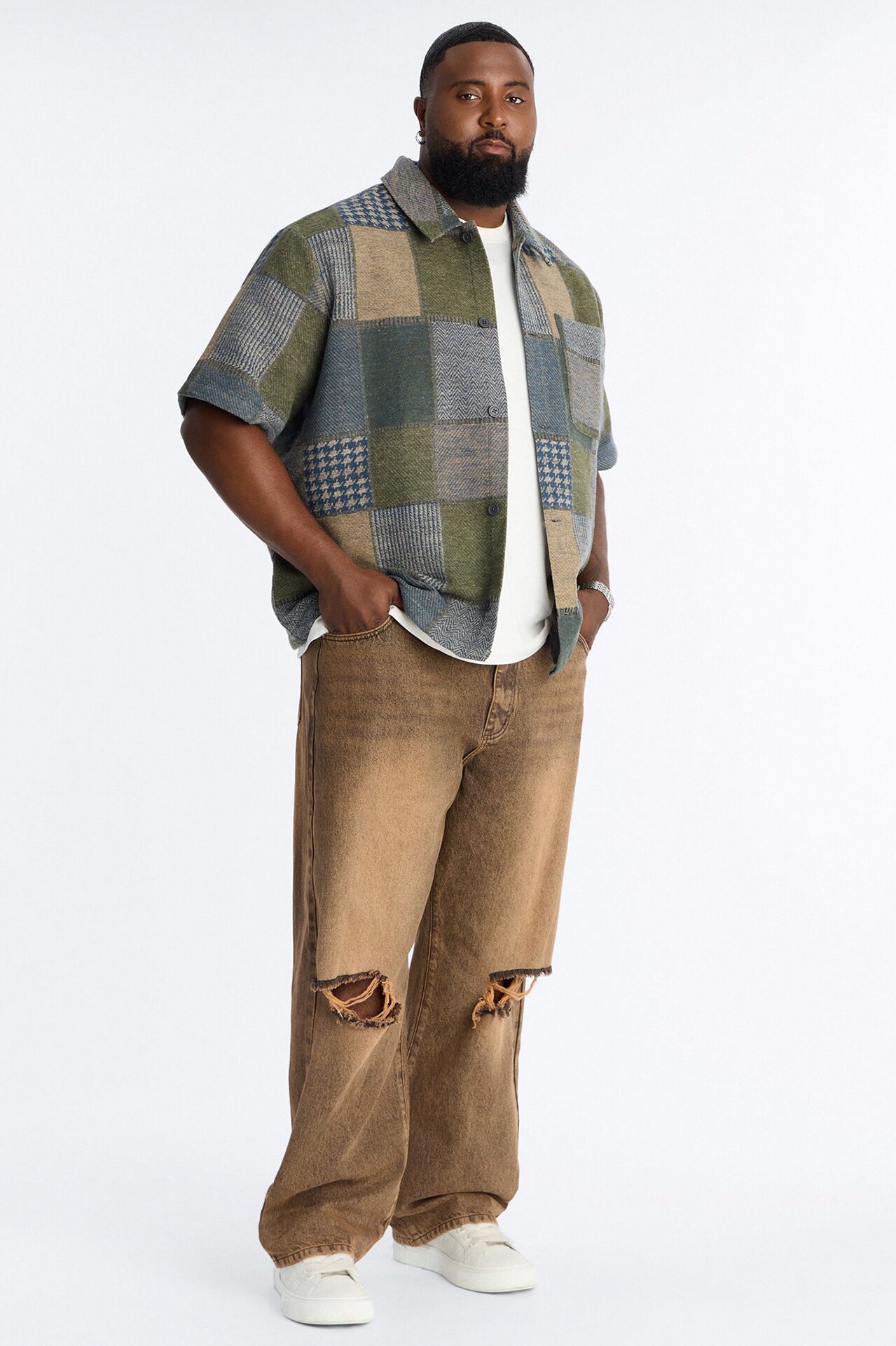 They're Satisfied Patch Relaxed Button Up Shirt - Olive