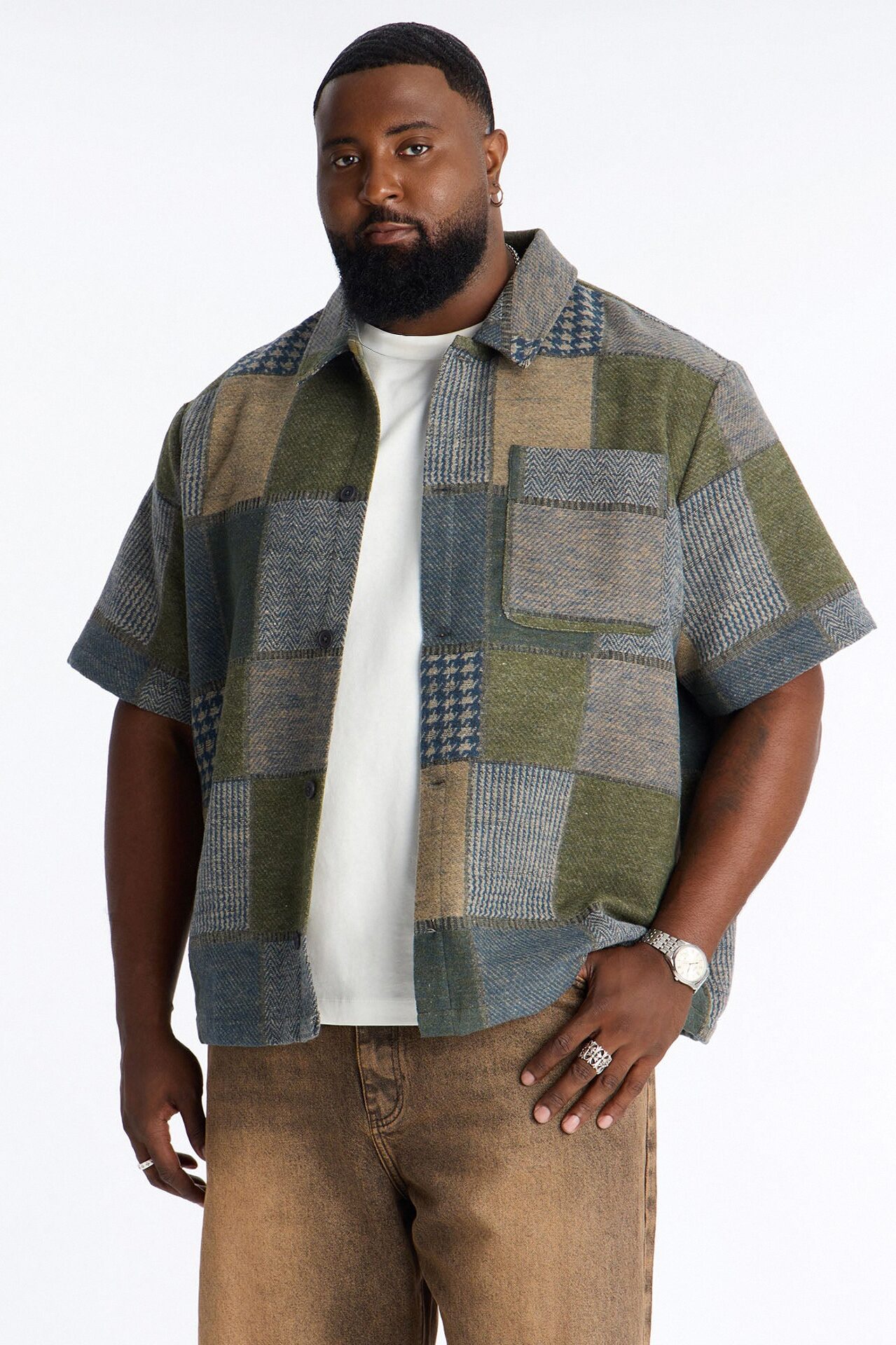 They're Satisfied Patch Relaxed Button Up Shirt - Olive
