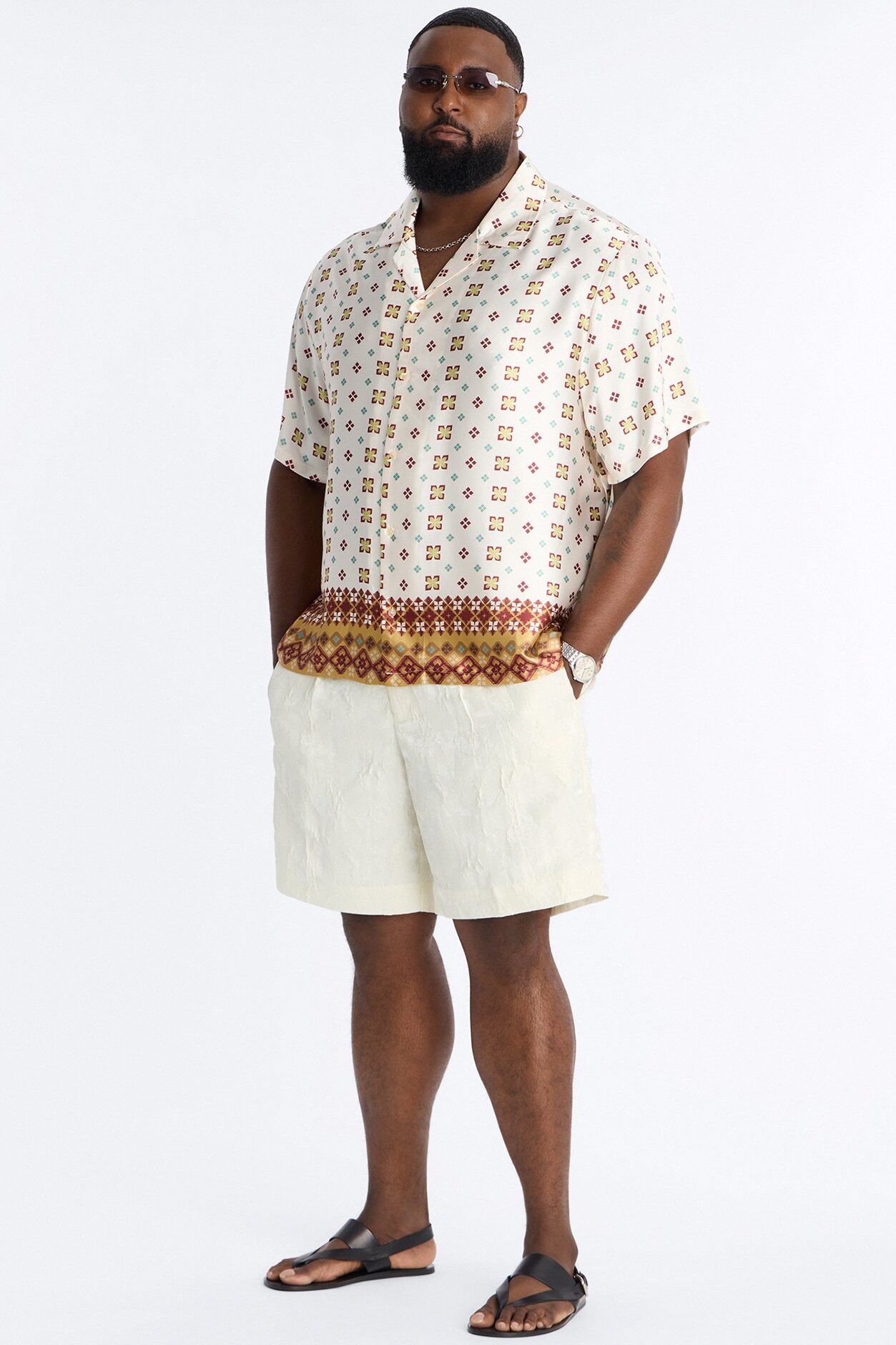 Relaxed Angular Bloom Button Up Shirt - White/combo