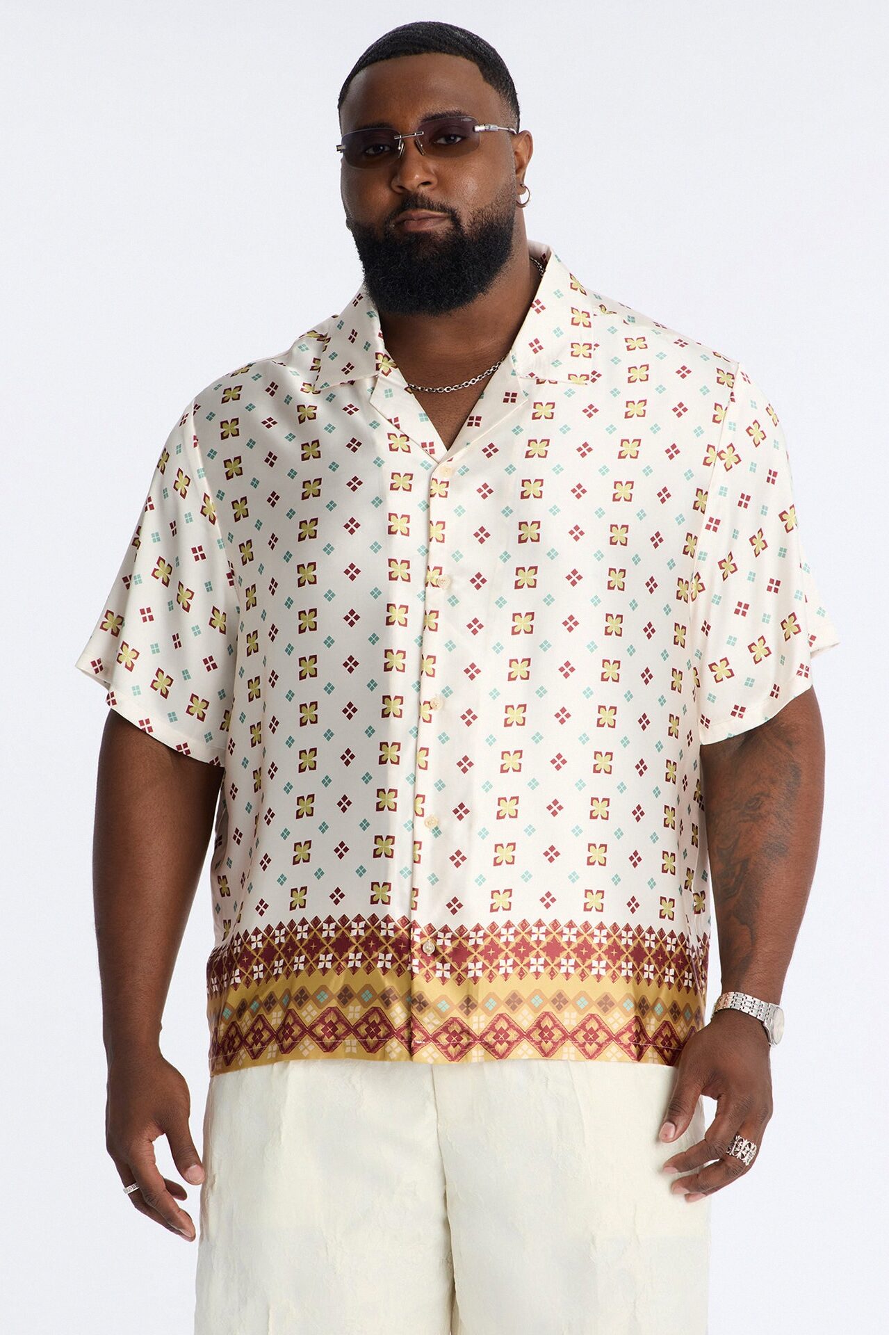 Relaxed Angular Bloom Button Up Shirt - White/combo