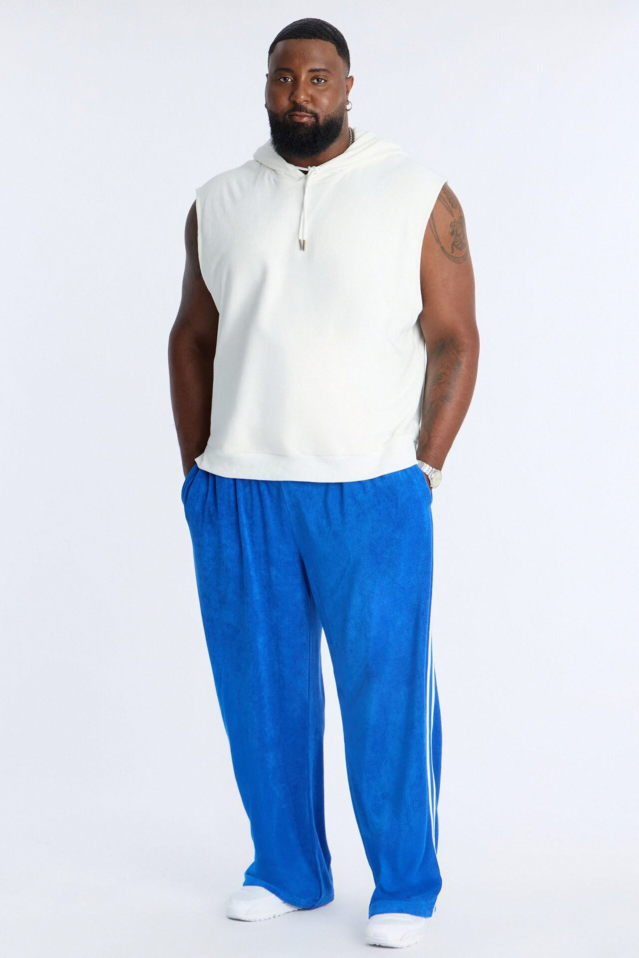 Classic Terry Cloth Sleeveless Hoodie - White