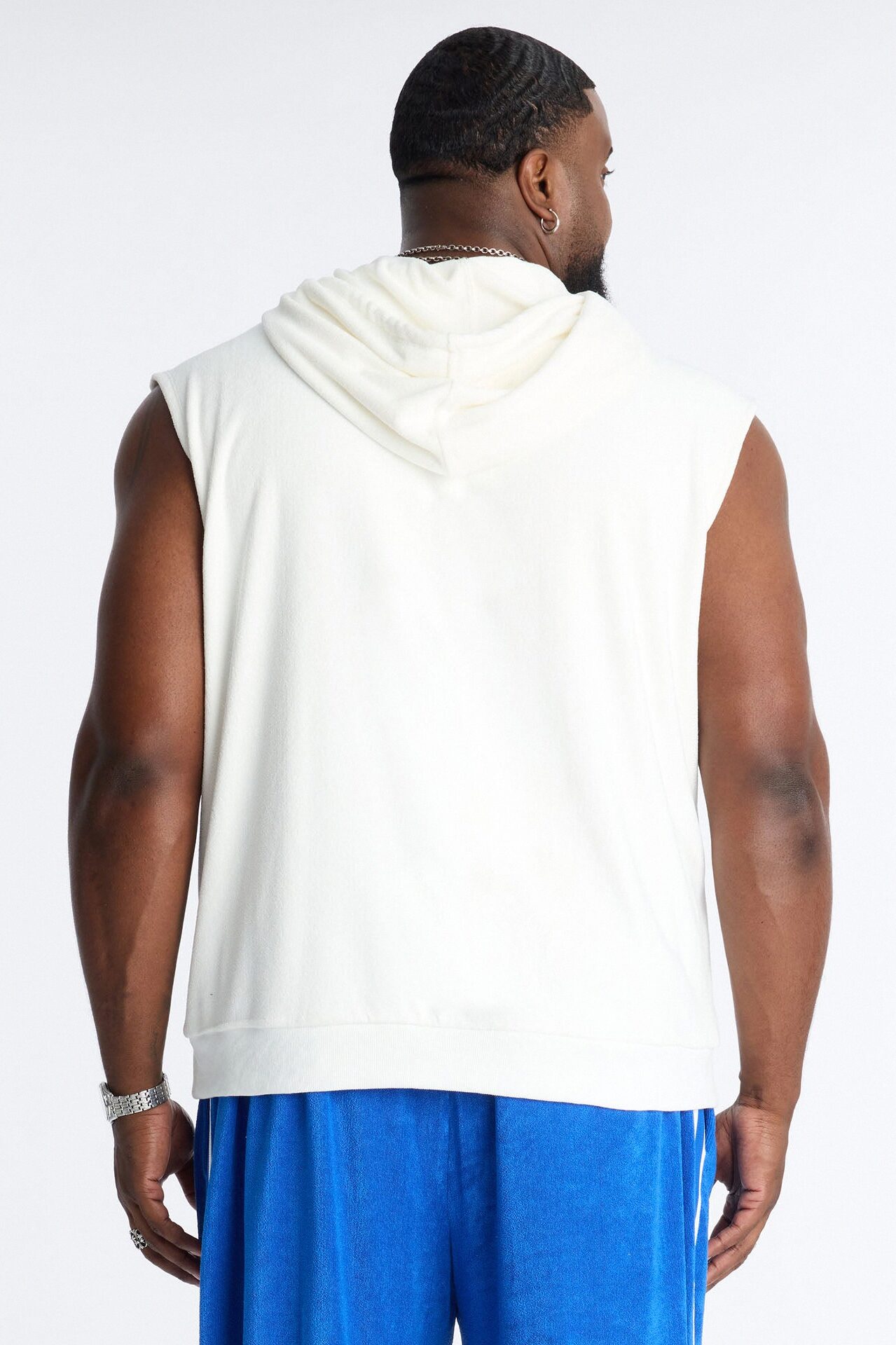 Classic Terry Cloth Sleeveless Hoodie - White